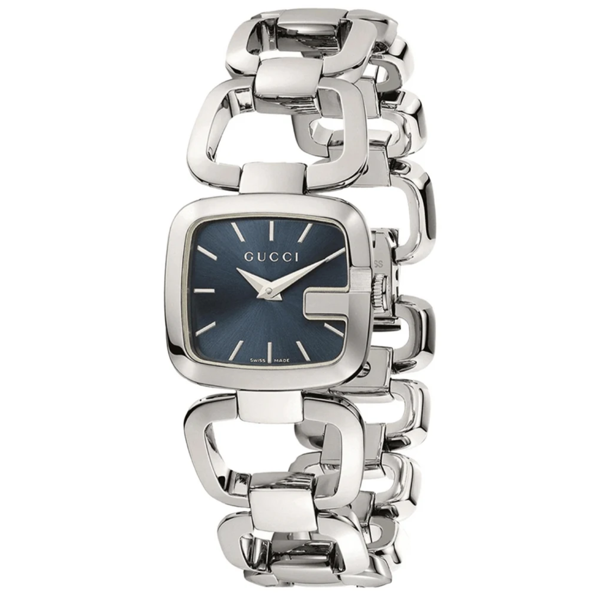 Gucci Women’s Swiss Made Quartz Silver Stainless Steel Blue Dial 25mm Watch YA125405