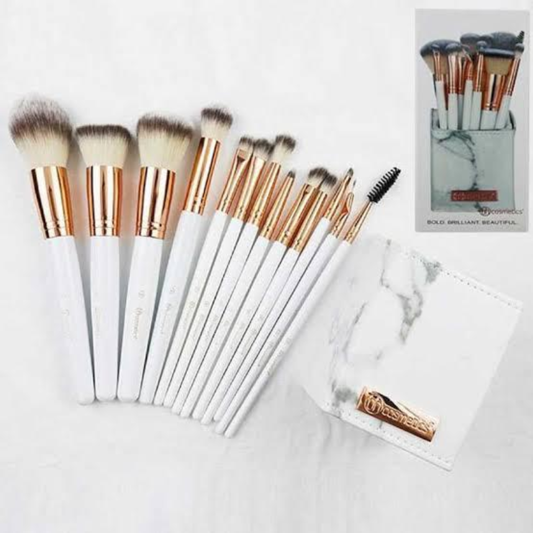 BH Cosmetics 13-Piece Marble Brush Set with Holder