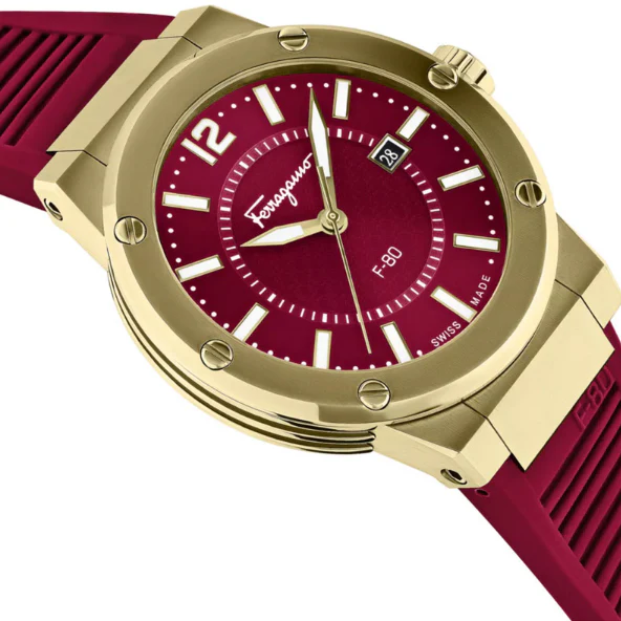 Ferragamo Men’s Swiss Made Quartz Red Silicone Strap Red Dial 44mm Watch SFHY02422