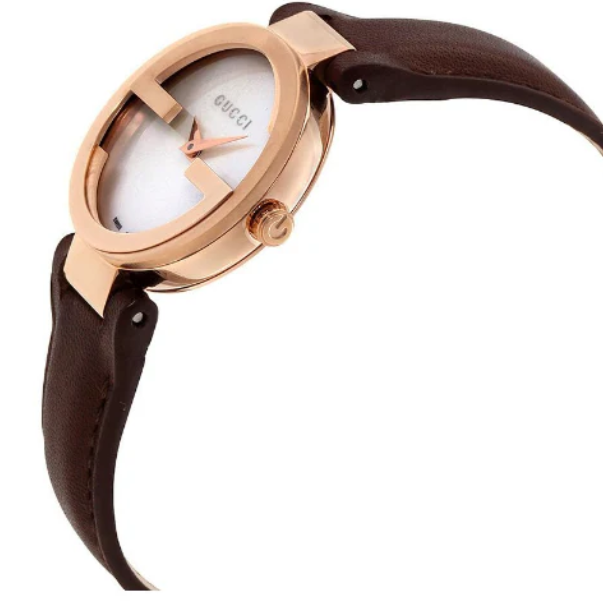 Gucci Interlocking-G Brown Leather Strap Mother of Pearl Dial Quartz Watch for Ladies - GUCCI YA 133516