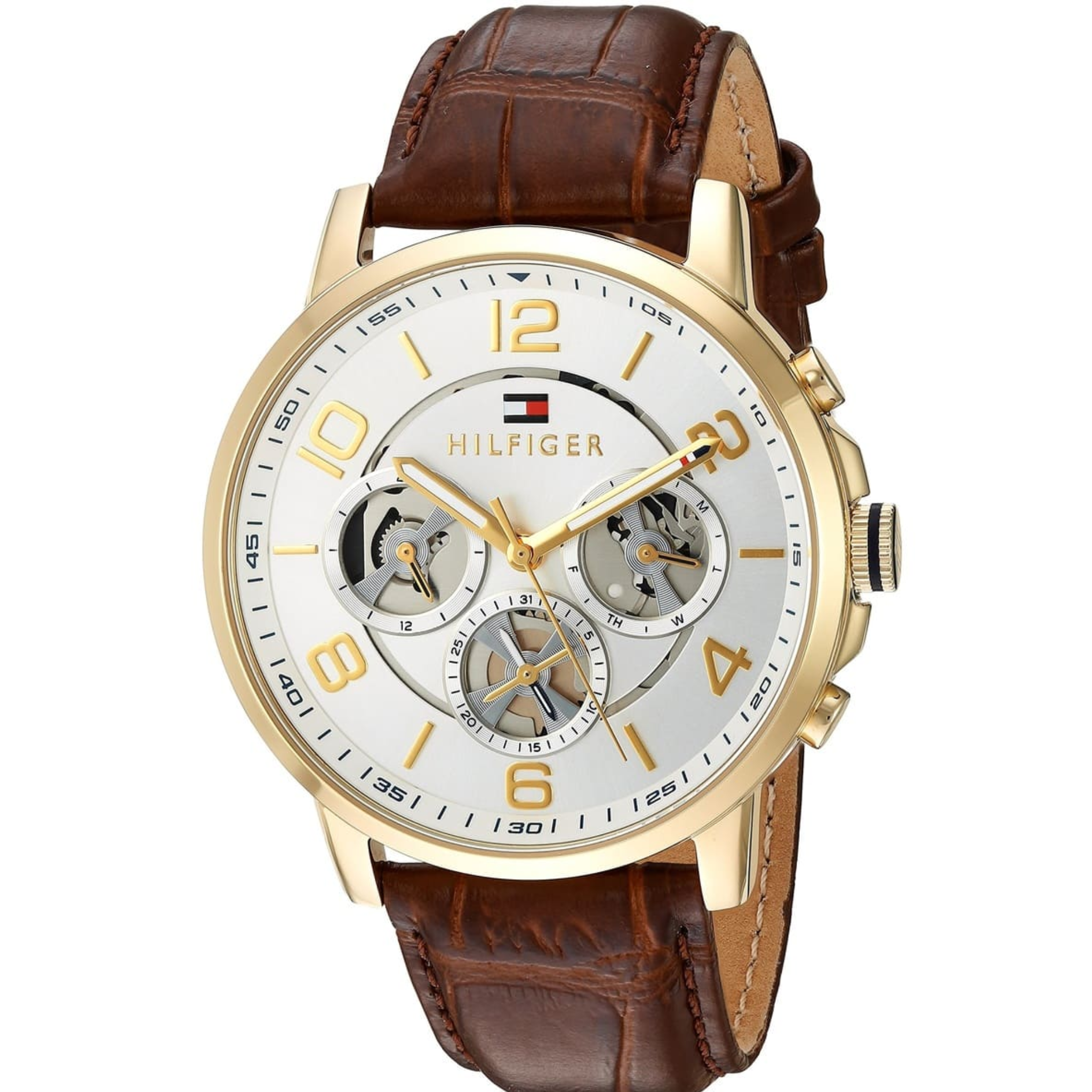 Tommy Hilfiger Men’s Quartz Gold-Tone Leather Strap 44mm Watch 1791291