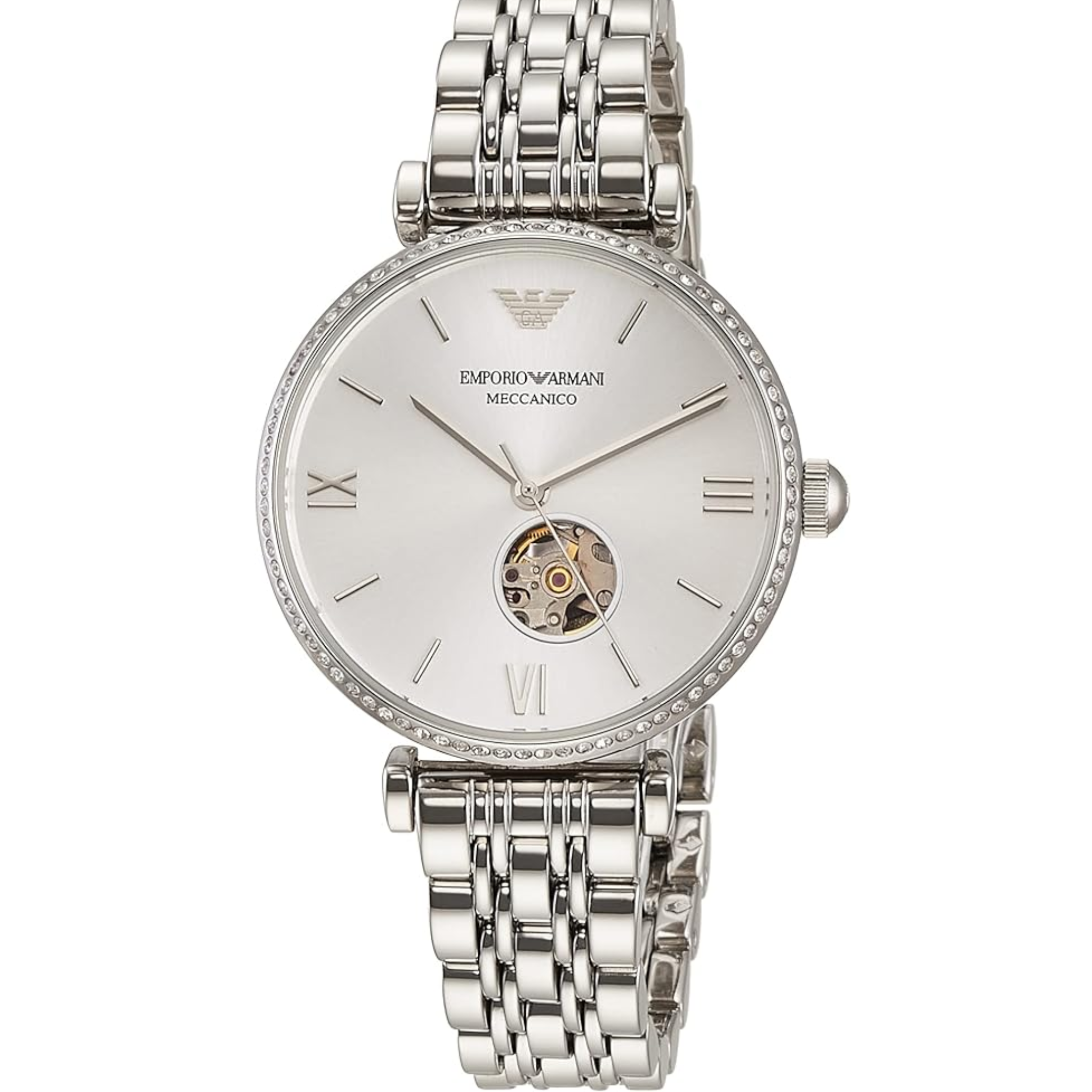 Emporio Armani Gianni T-Bar Automatic Silver Dial Silver Steel Strap Watch For Women - AR60022