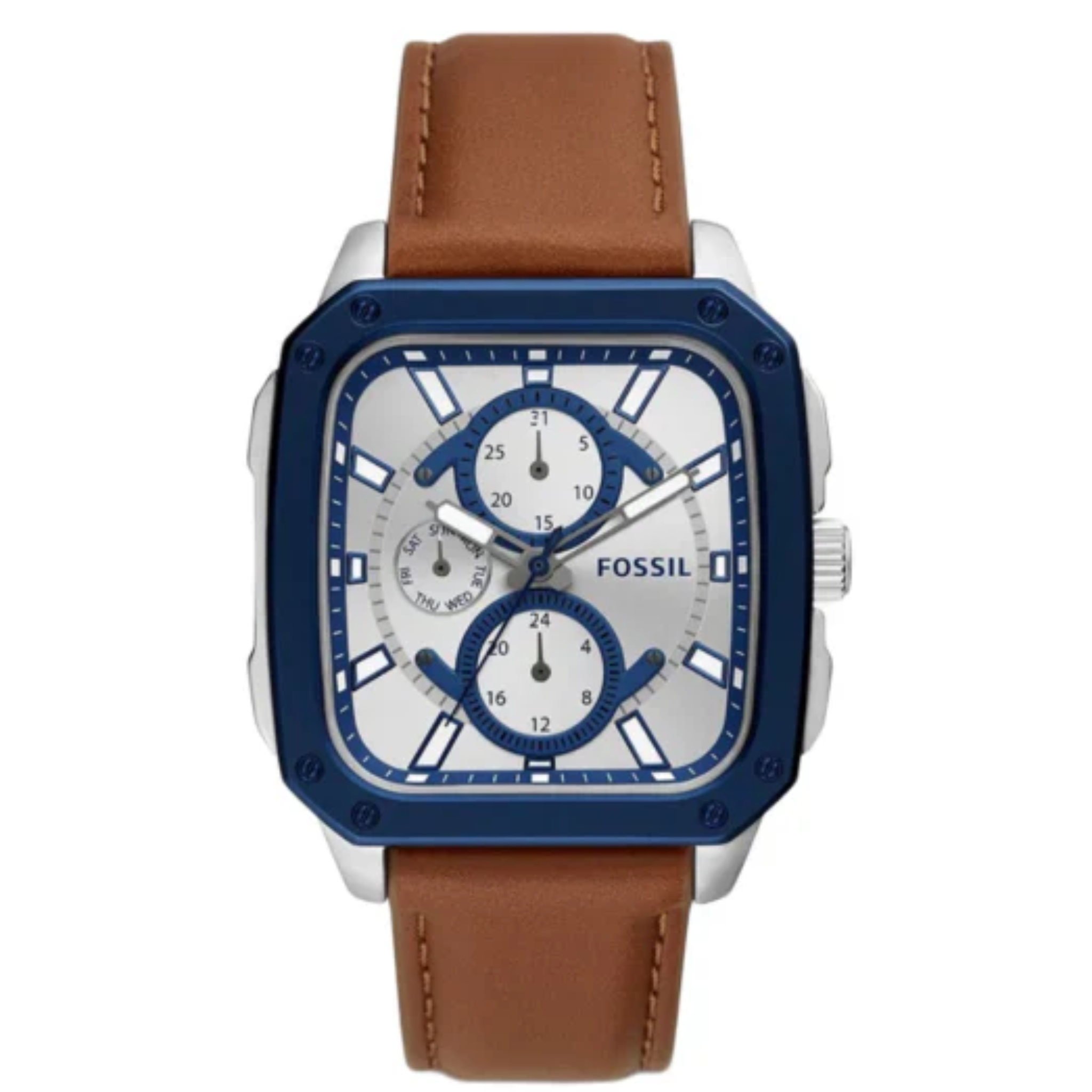 Fossil Multifunction Brown Leather Strap Silver Dial Quartz Watch for Gents - BQ2658