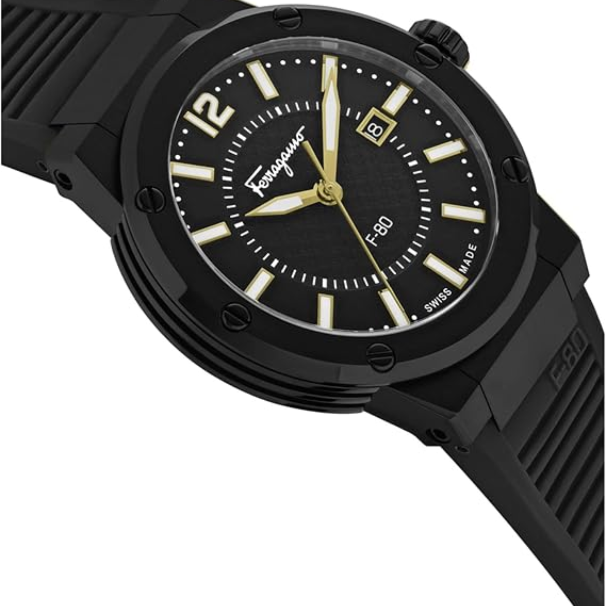 Ferragamo Men’s Swiss Made Quartz Black Silicone Strap Black Dial 44mm Watch SFHY01622