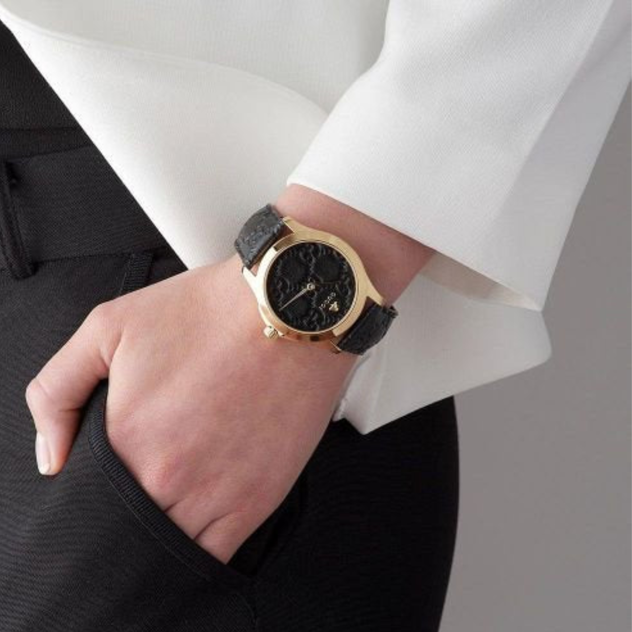 Gucci Women’s Swiss Made Quartz Black Leather Strap Black Dial 38mm Watch YA1264034A
