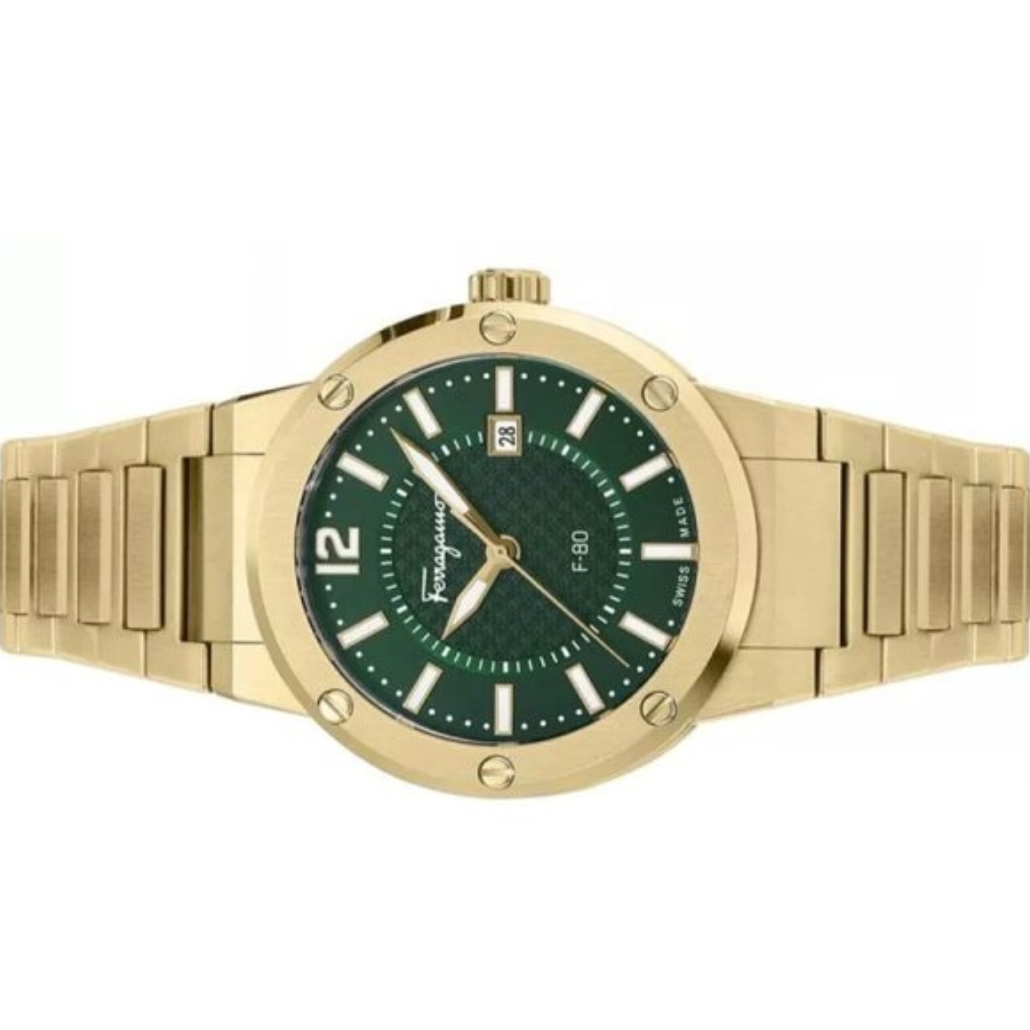 Ferragamo Men’s Swiss Made Quartz Gold Stainless Steel Green Dial 44mm Watch SFHY02921