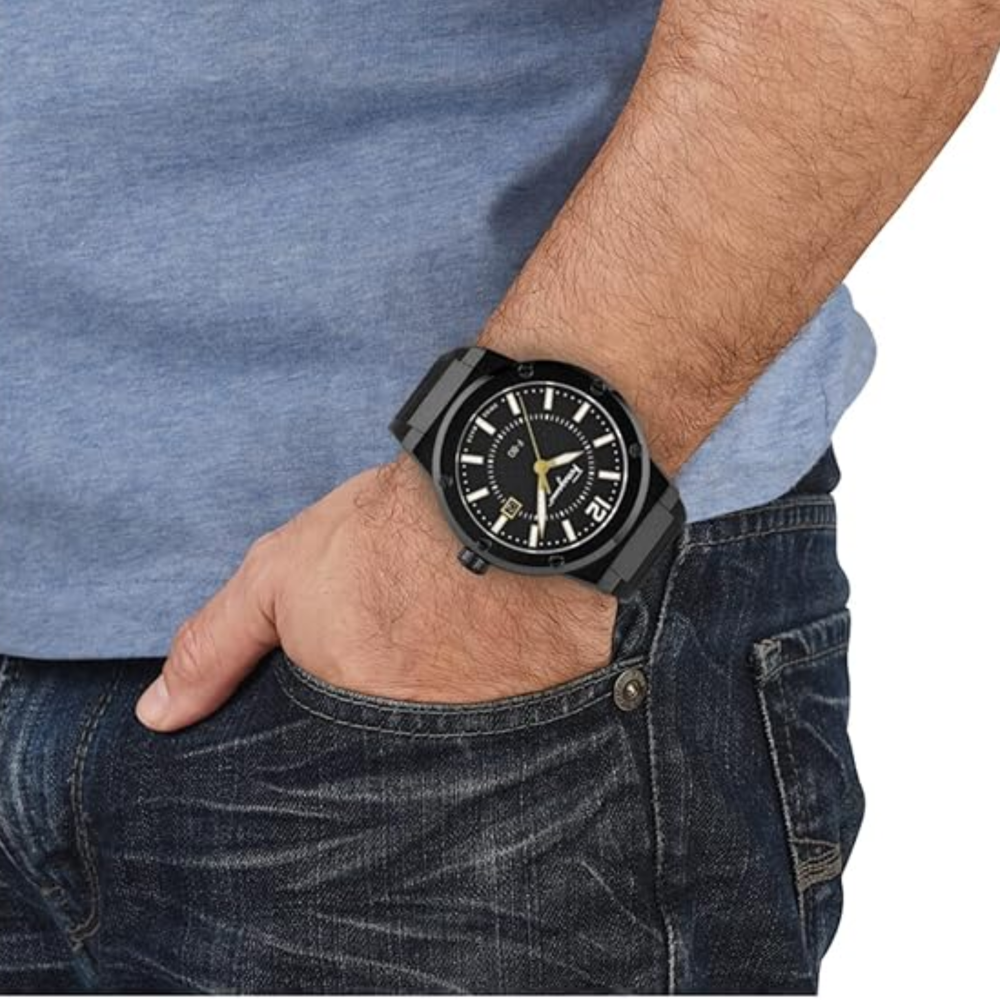 Ferragamo Men’s Swiss Made Quartz Black Silicone Strap Black Dial 44mm Watch SFHY01622
