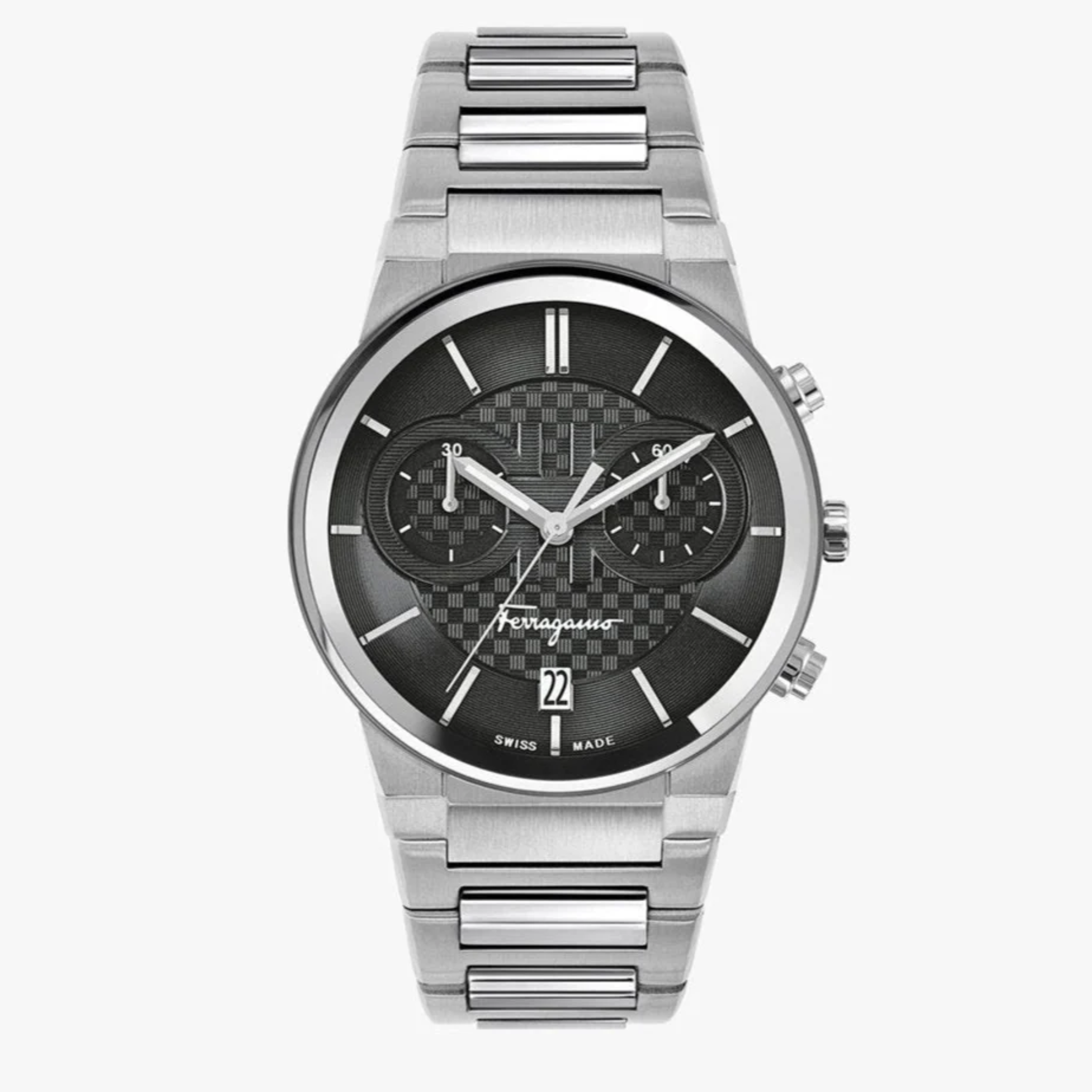 Salvatore Ferragamo Sapphire Silver Stainless Steel Black Dial Chronograph Quartz Watch for Gents - SFME00321