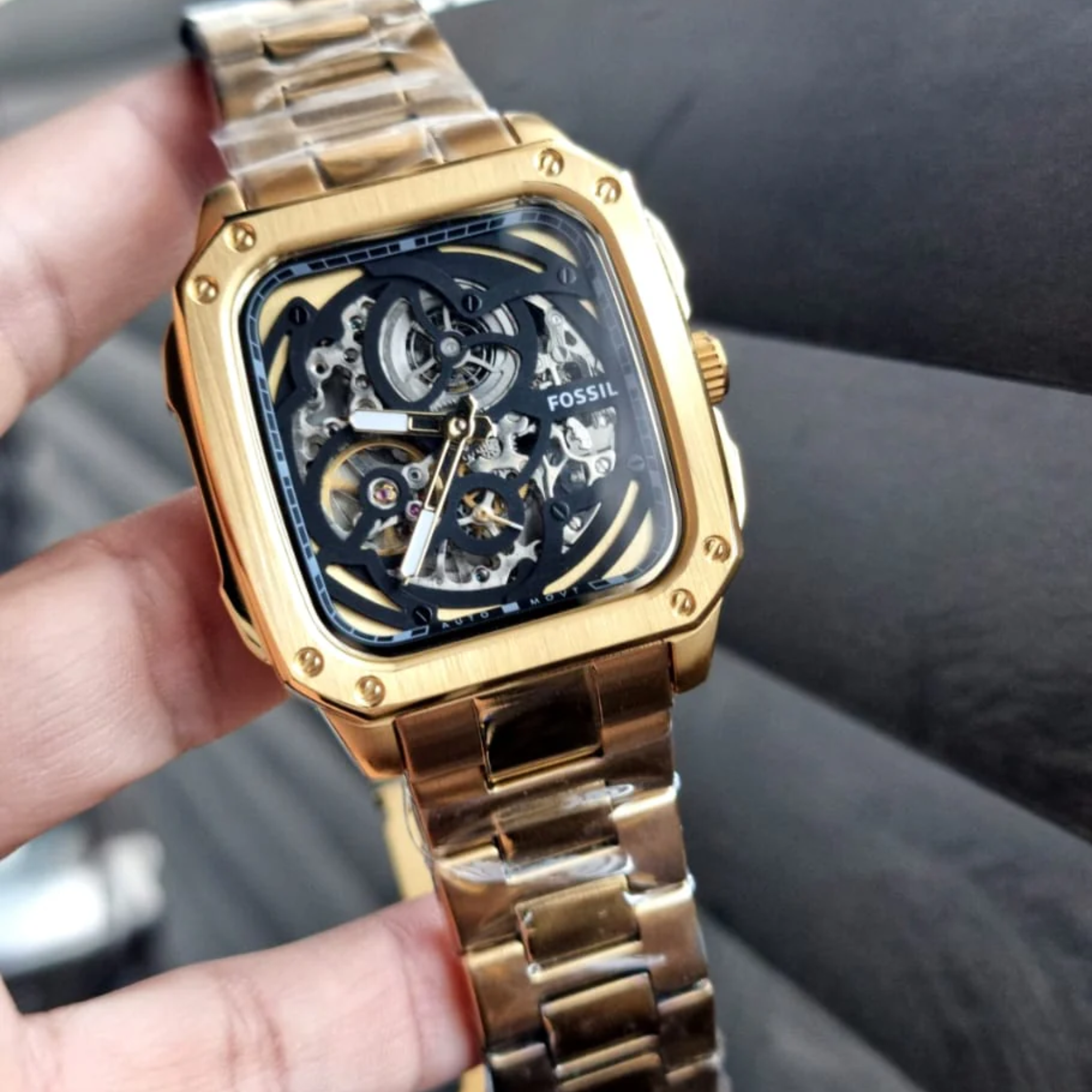 Fossil Men’s Automatic Gold Stainless Steel Black Skeleton Dial 42mm Watch BQ2573