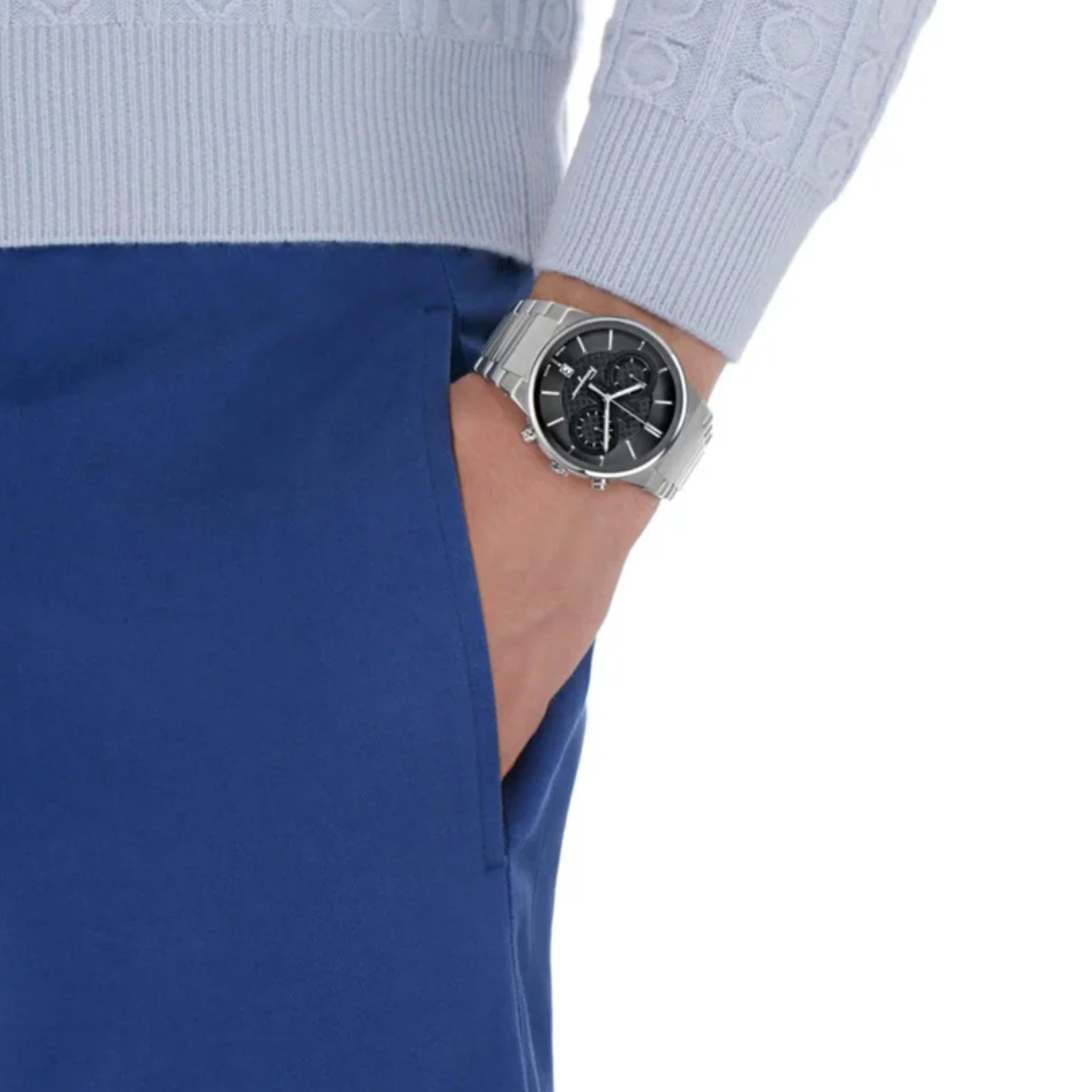 Salvatore Ferragamo Sapphire Silver Stainless Steel Black Dial Chronograph Quartz Watch for Gents - SFME00321