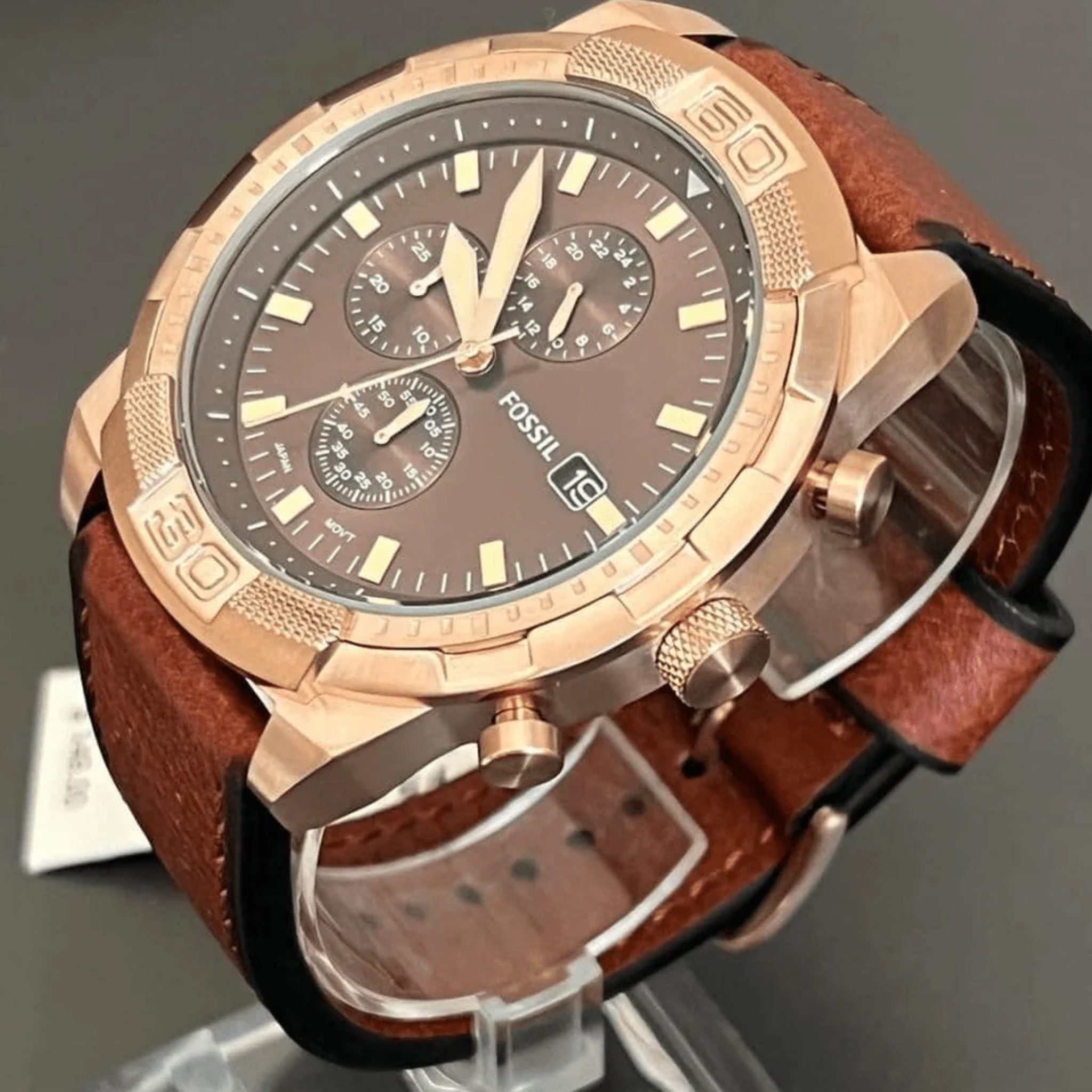Fossil Bronson Chronograph Brown Dial Brown Leather Strap Watch for Men - FS5857
