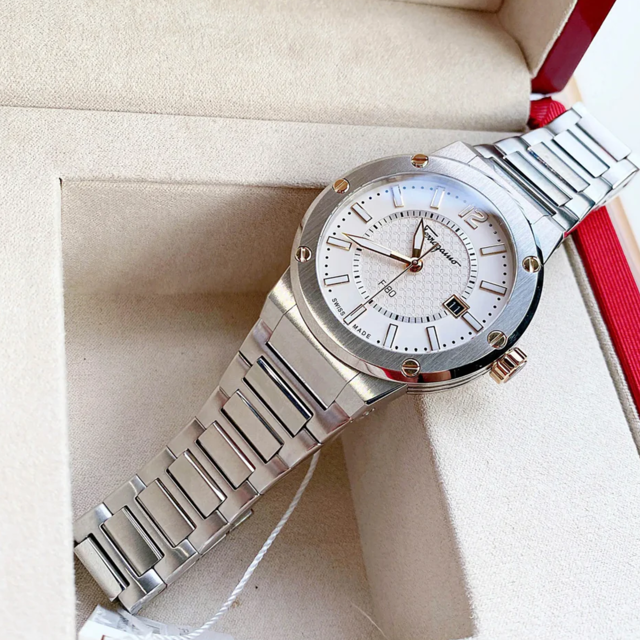 Salvatore Ferragamo F-80 Classic Silver Dial Silver Steel Strap Watch for Men - SFHY02922