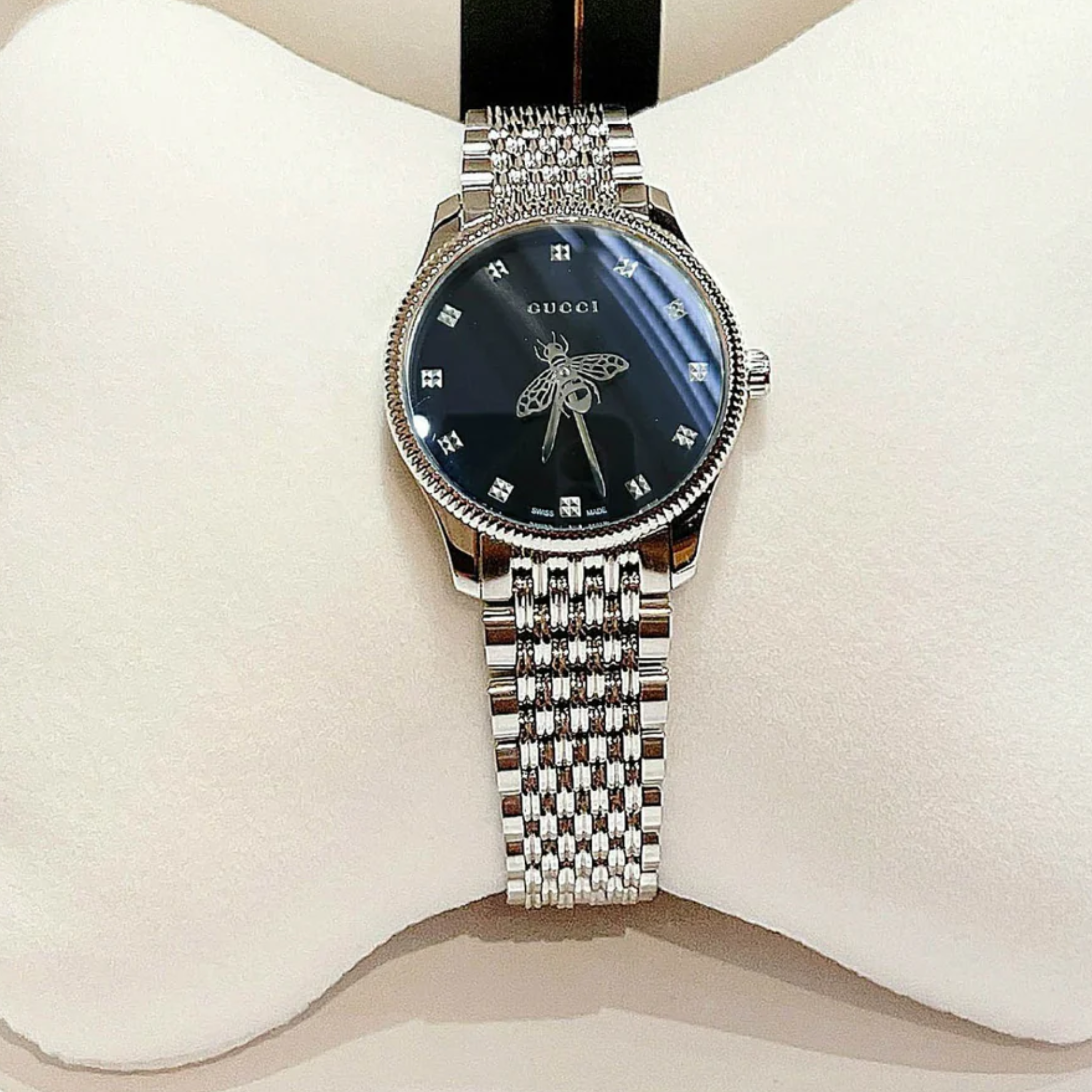 Gucci G Timeless Quartz Black Dial Silver Steel Strap Watch For Women - YA1265020