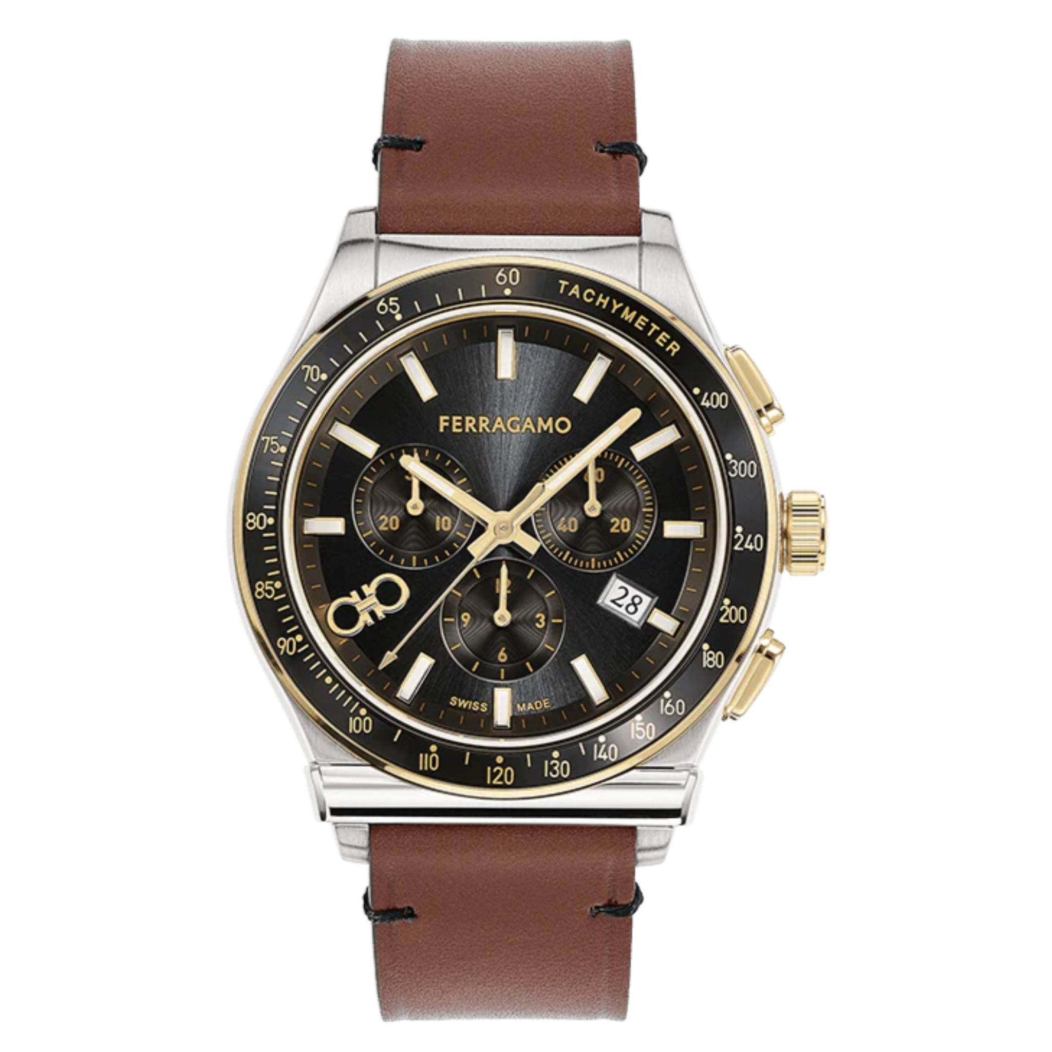 Salvatore Ferragamo 1927 Chrono Analog Black Dial Brown Leather Strap Watch for Men - SFKZ00323