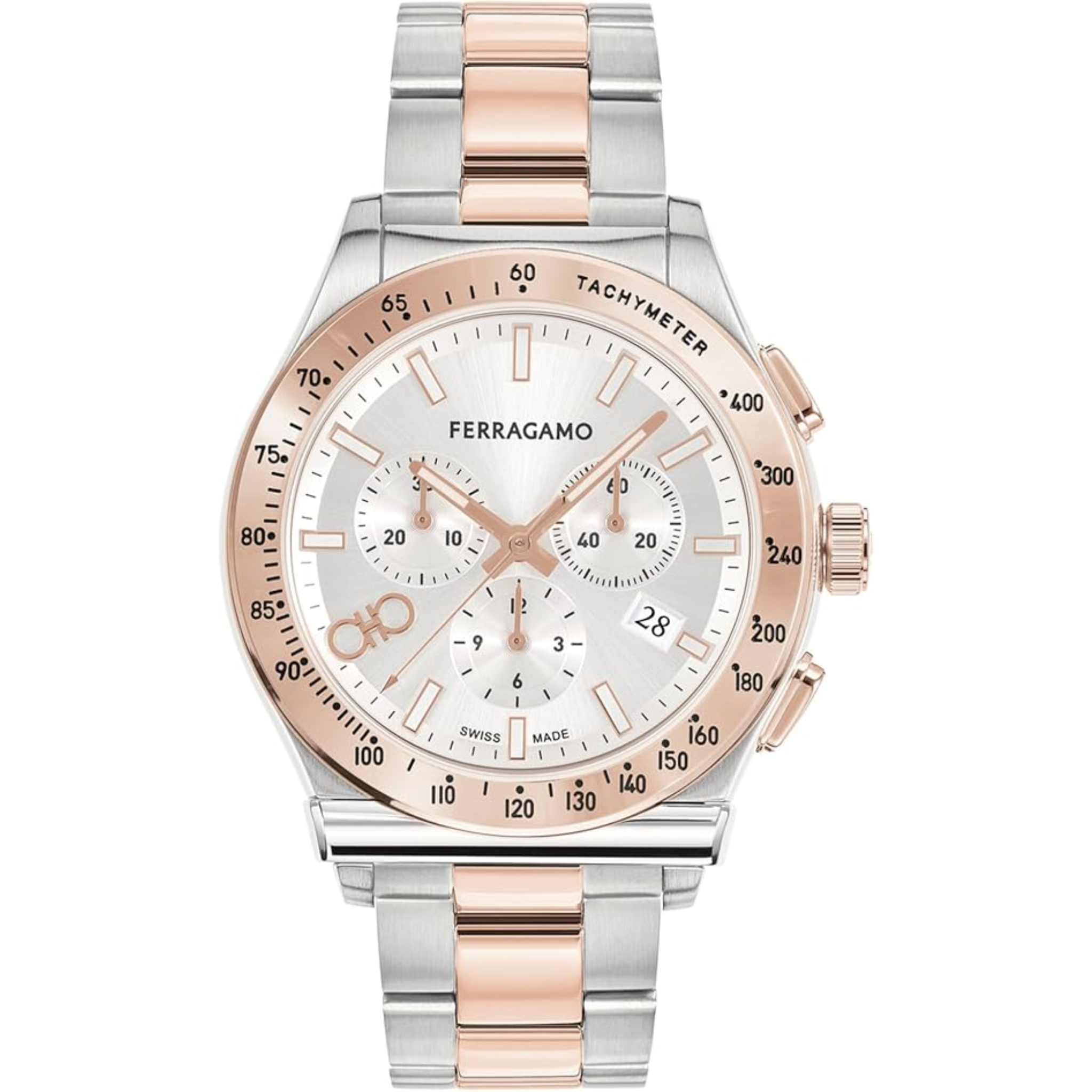 Ferragamo Ferragamo 1927 Chrono Collection Luxury Mens Watch Timepieces with a Two Tone Bracelet and Case Featuring a Silver Dial, Two Tone-SFKZ00623, OS, Ferragamo | Ferragamo 1927