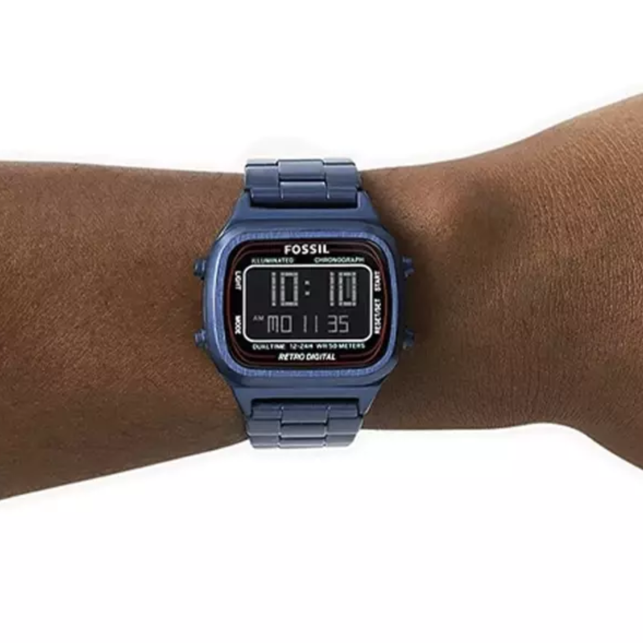 Fossil Retro Digital Blue Stainless Steel Positive Display Dial Digital Watch for Gents - FS5896