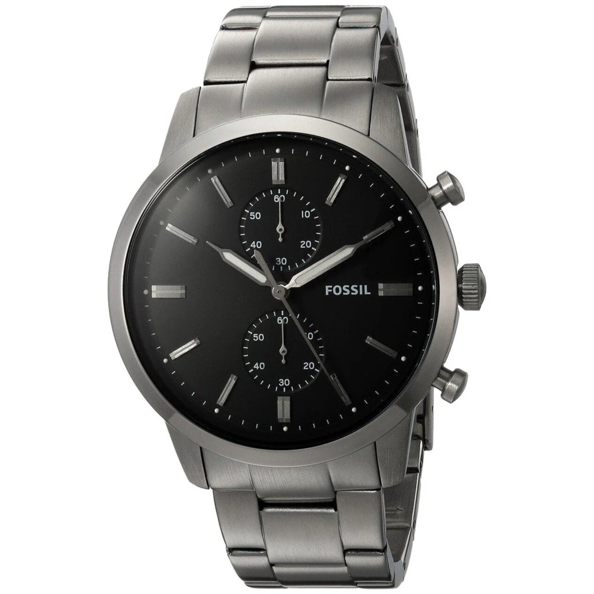 Fossil Townsman Chronograph Black Dial Silver Steel Strap Watch for Men - FS5349