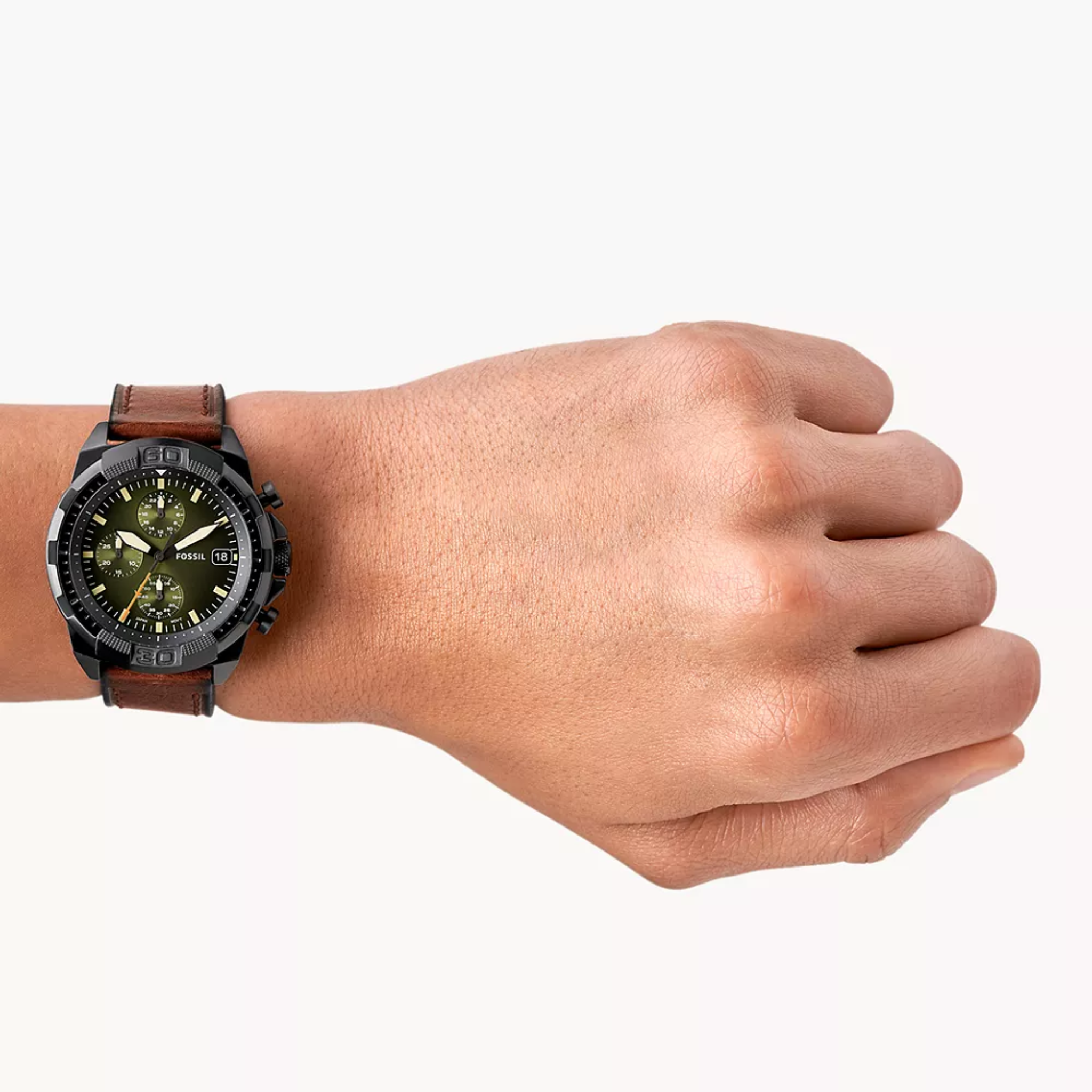 Fossil Men’s Chronograph Quartz Brown Leather Strap Green Dial 44mm Watch FS5856