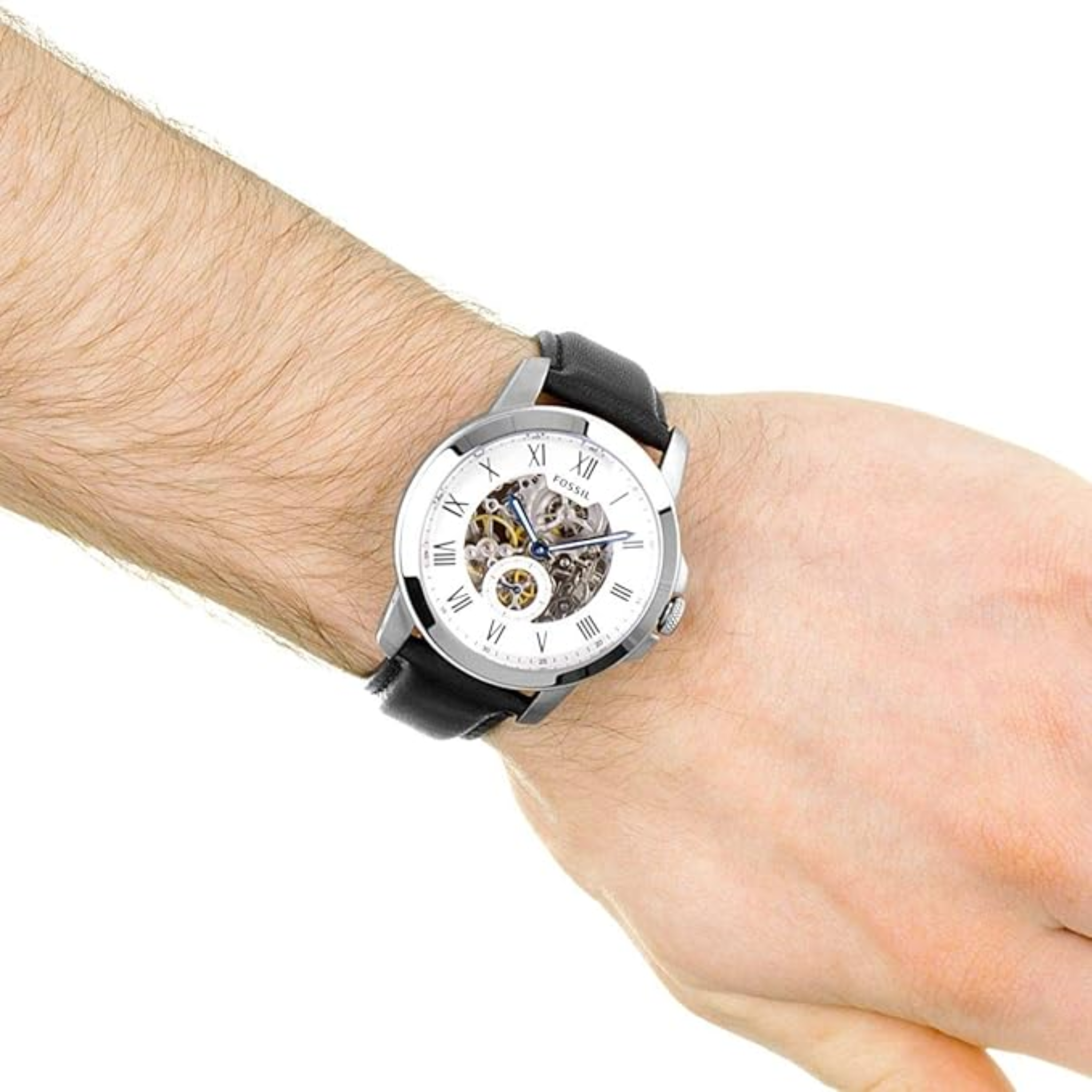 Fossil Grant Black Leather Strap Skeleton Dial Automatic Watch for Gents - ME3053