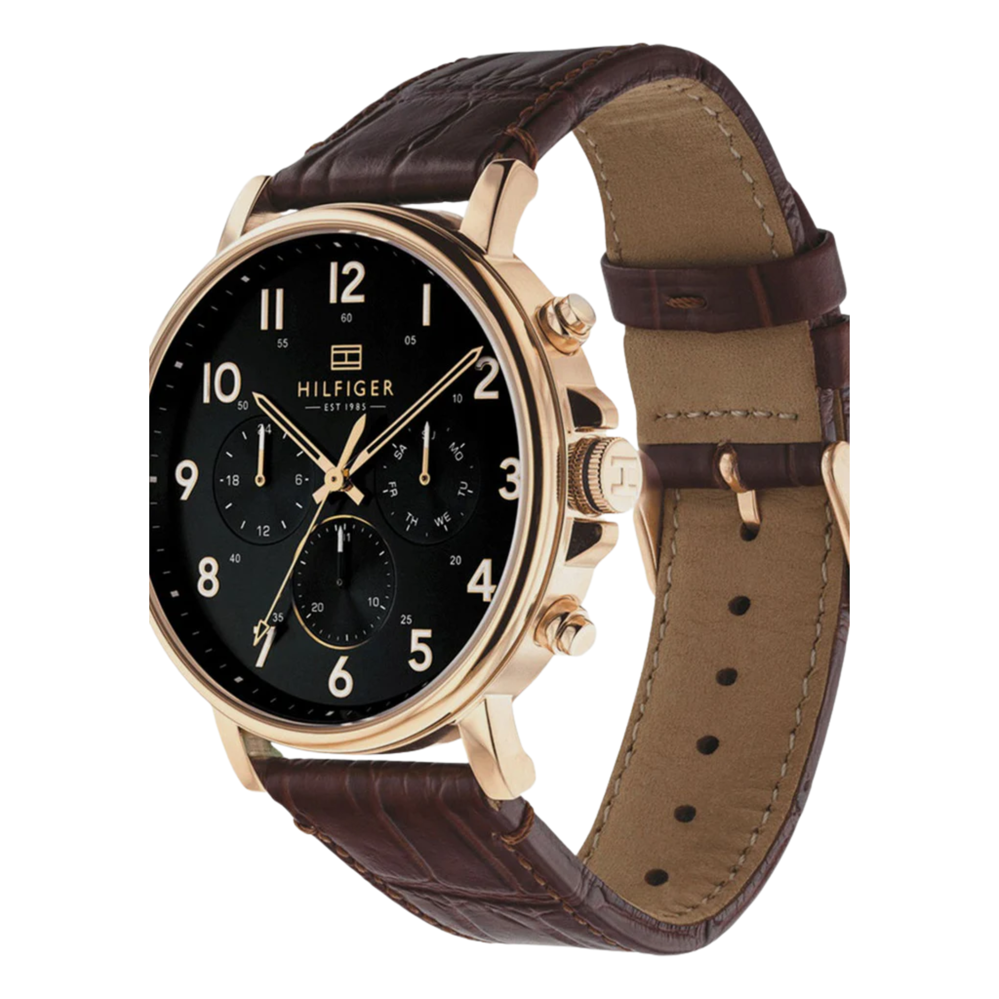 Tommy Hilfiger Daniel Black Dial Brown Leather Strap Watch for Men - 1710379