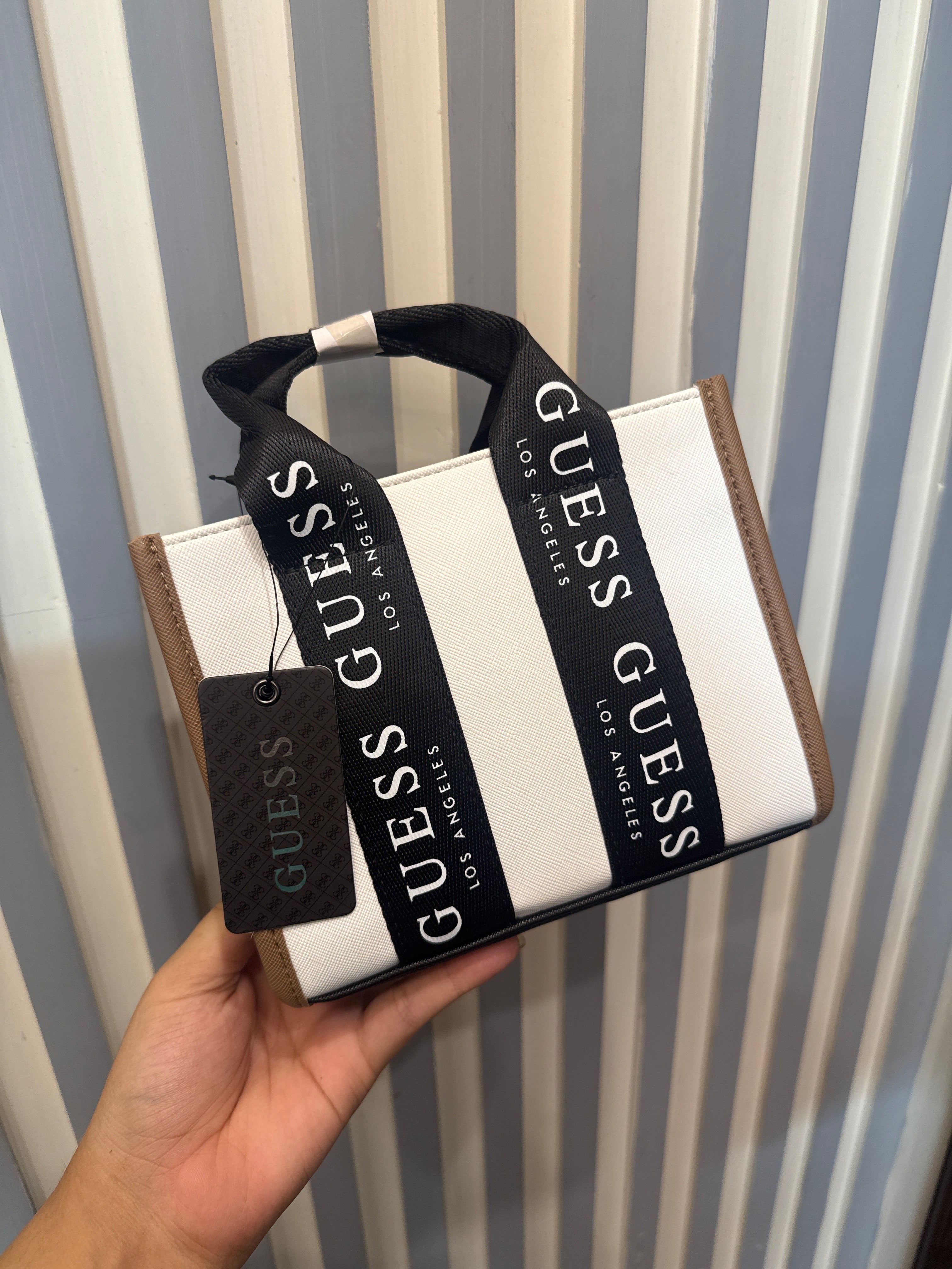 Guess logo tape mini tote bag (white)