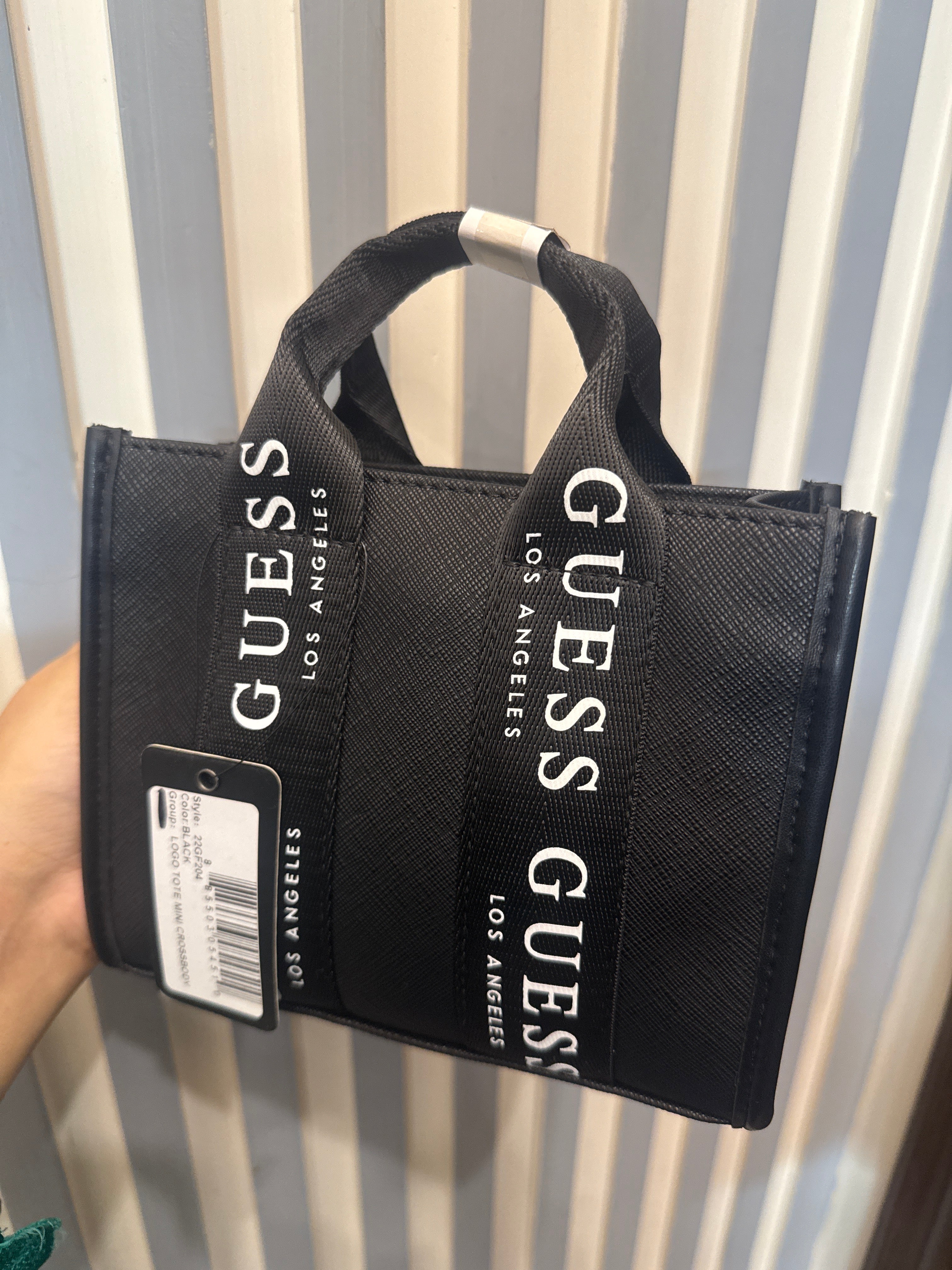 Guess logo tape mini tote bag (black)