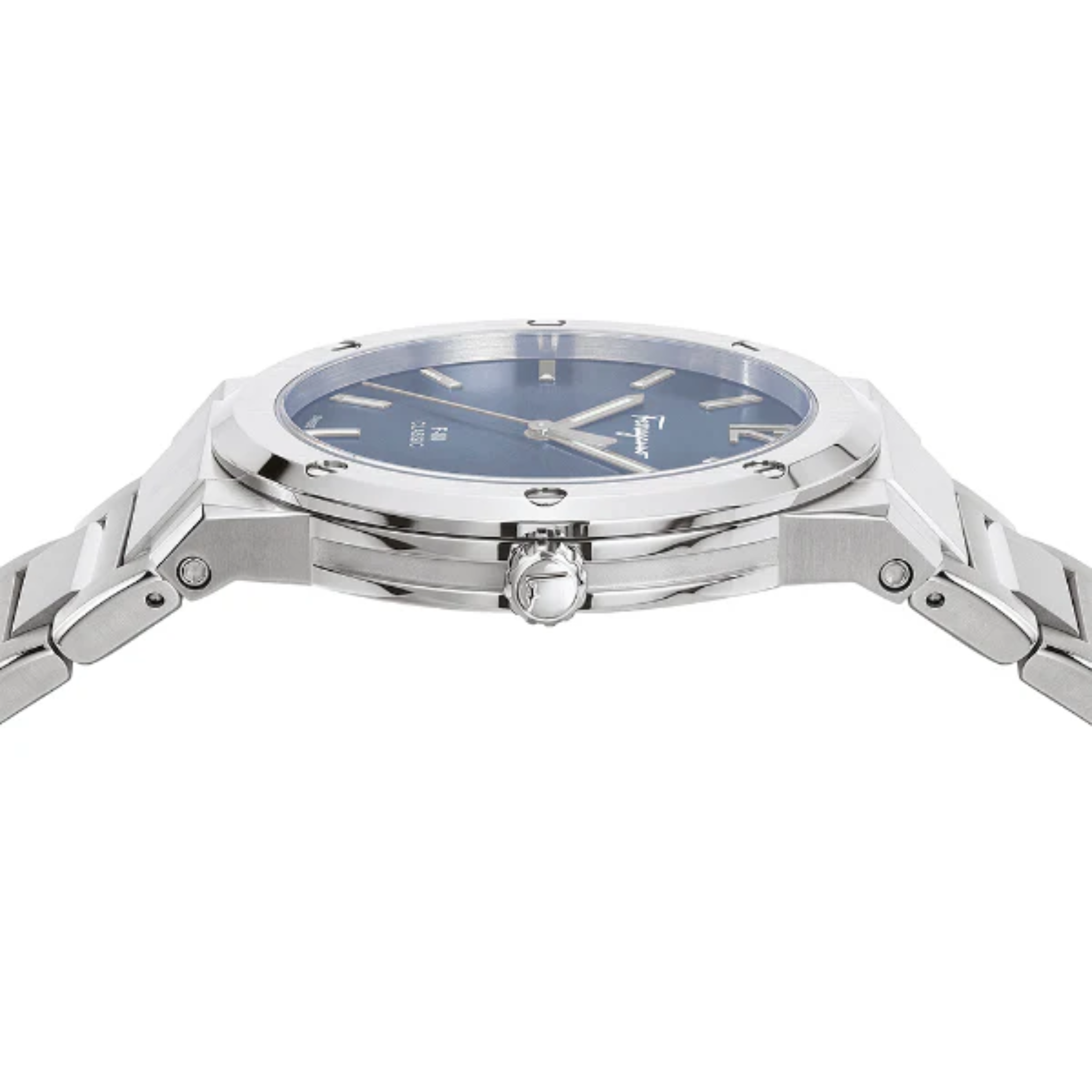 Ferragamo F-80 Classic Silver Stainless Steel Blue Dial Quartz Watch For Gents - Sfdt01320