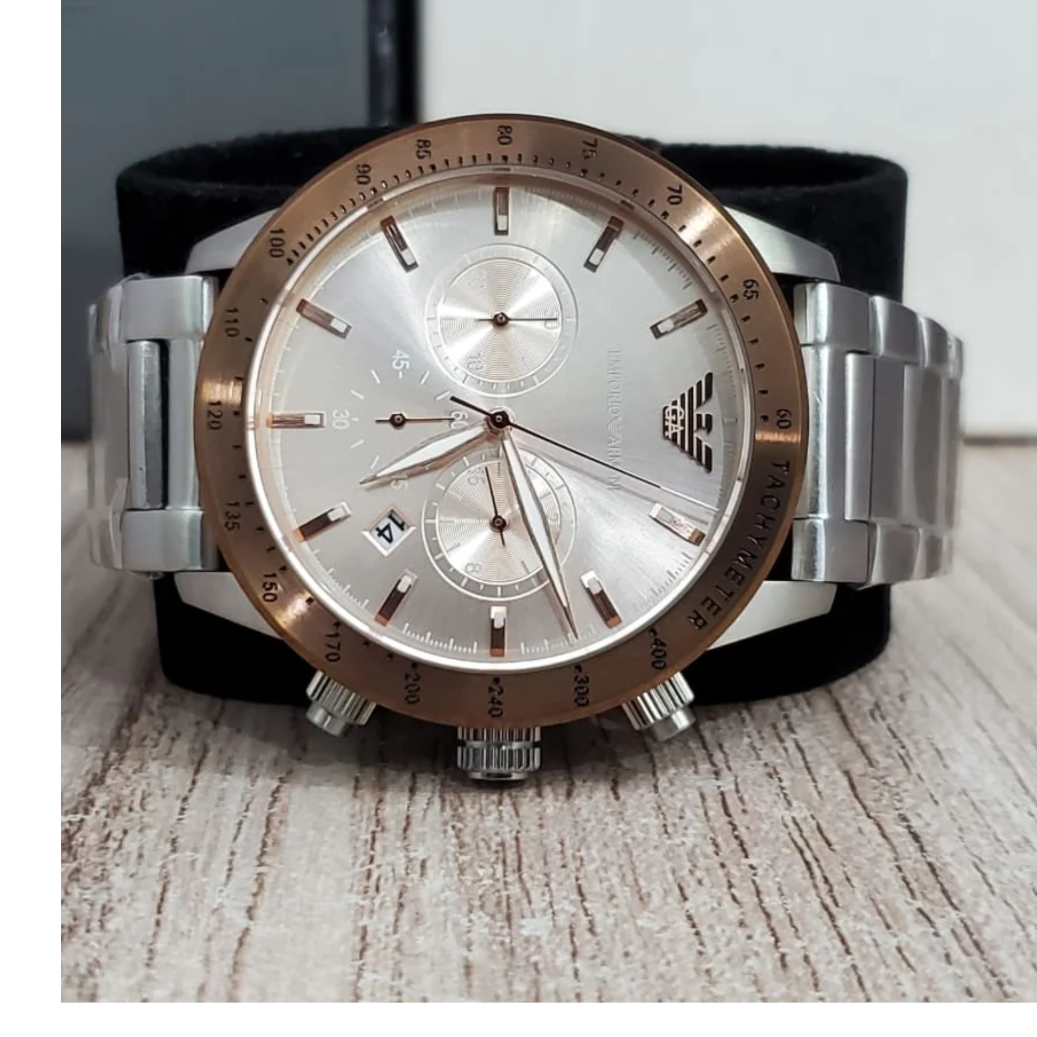 Emporio Armani Men's Chronograph Date Bracelet Strap Watch, Silver/Rose Gold AR11352