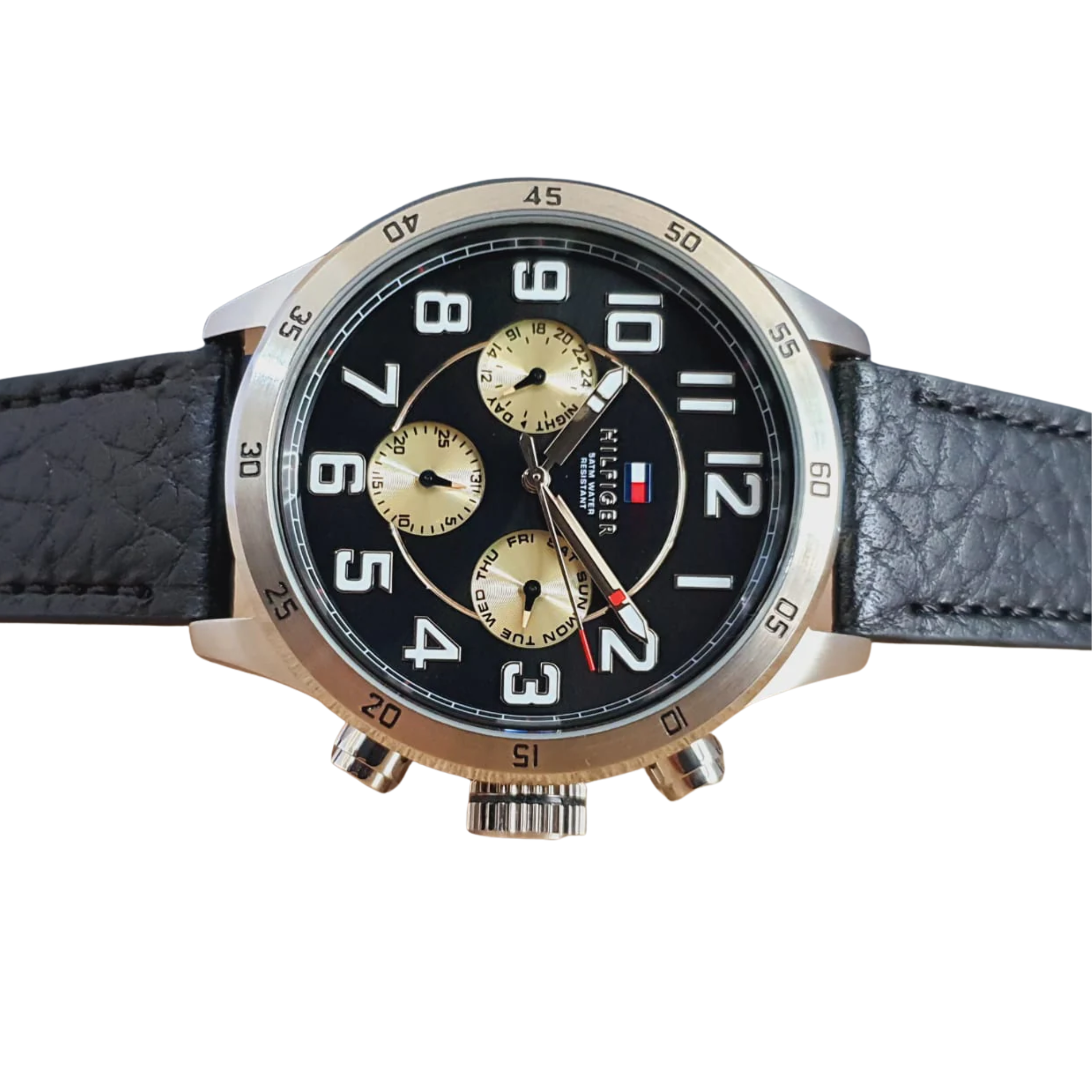 Tommy Hilfiger Men’s Quartz Leather Strap Black Dial 46mm Watch 1791050