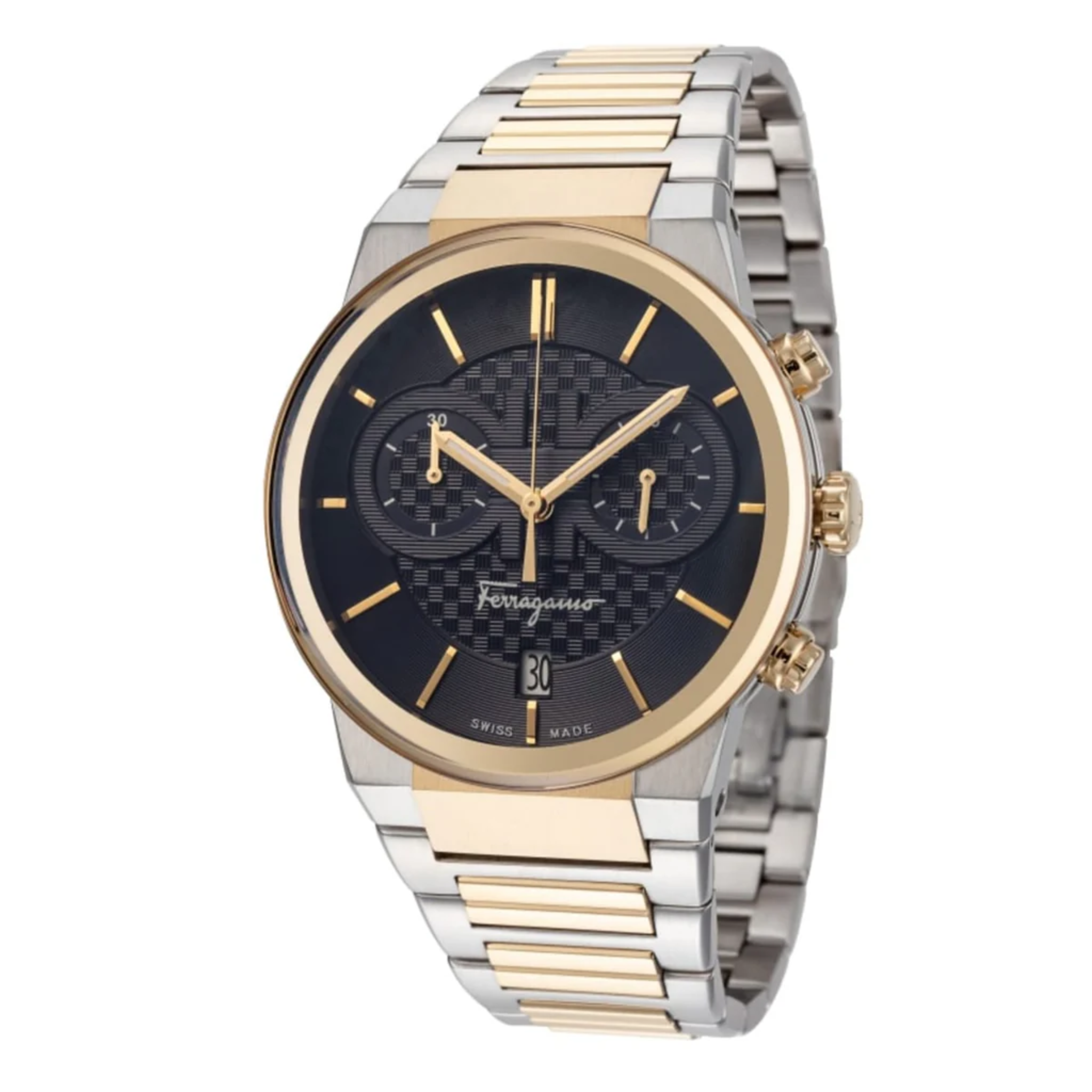 Ferragamo Sapphire Two-Tone Stainless Steel Blue Dial Chronograph Quartz Watch For Gents - Sfme00521