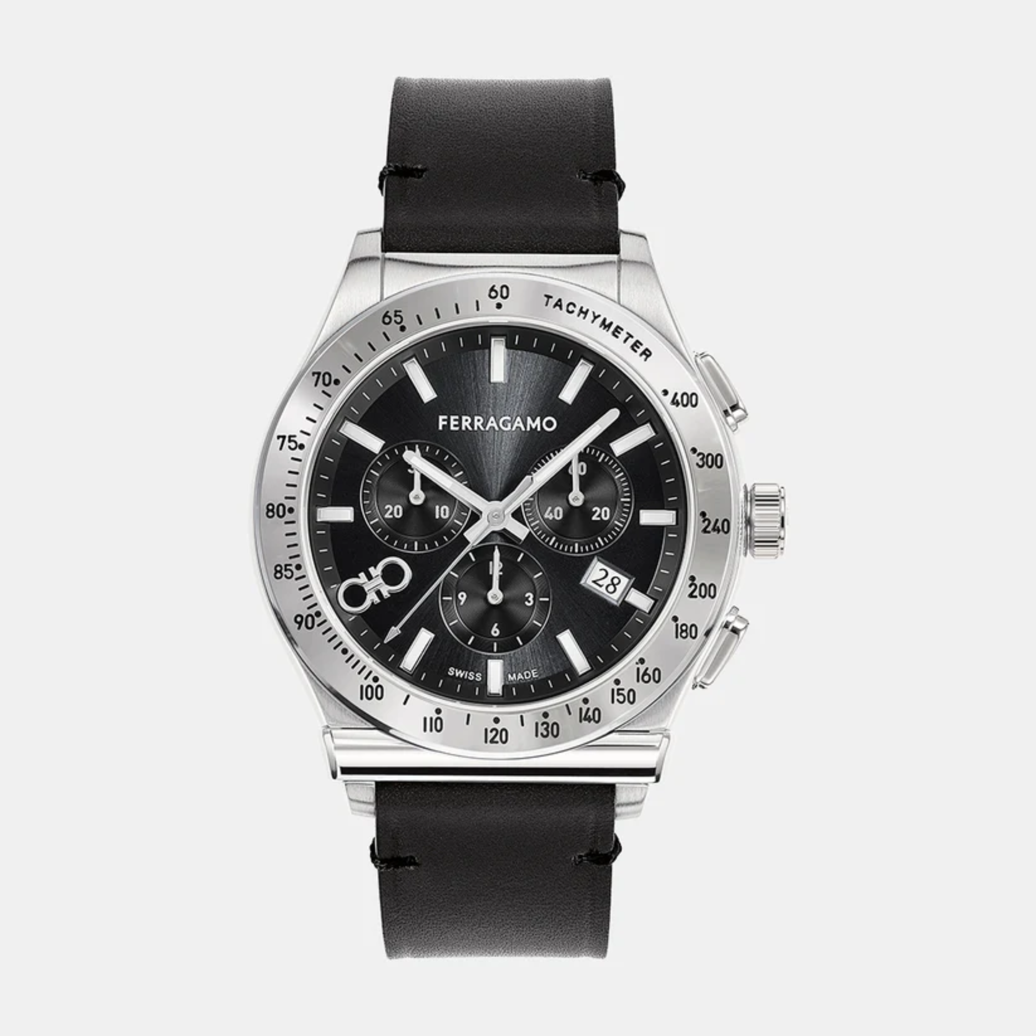 Salvatore Ferragamo 1927 Chrono Analog Black Dial Black Leather Strap Watch for Men - SFKZ00123