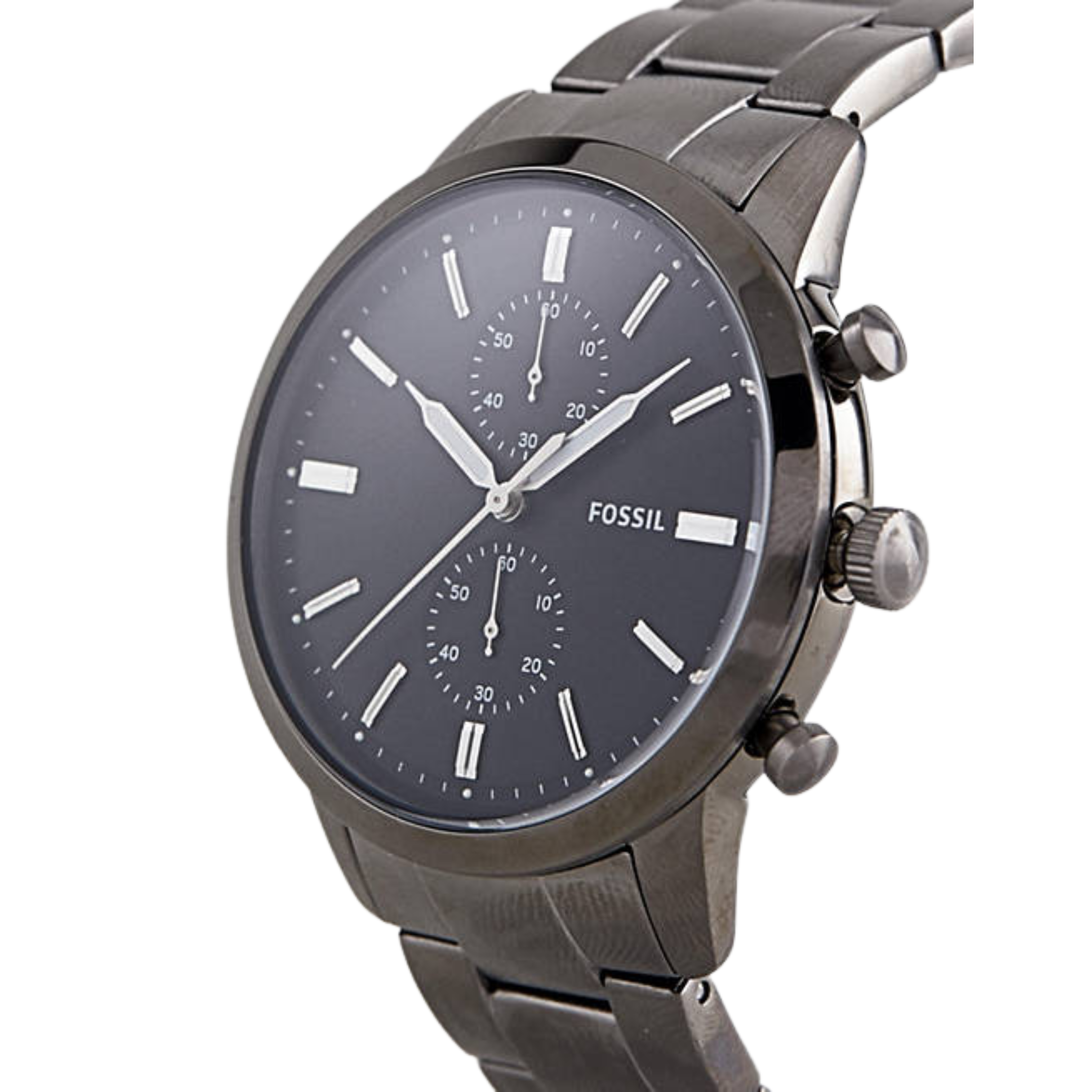 Fossil Townsman Chronograph Black Dial Silver Steel Strap Watch for Men - FS5349