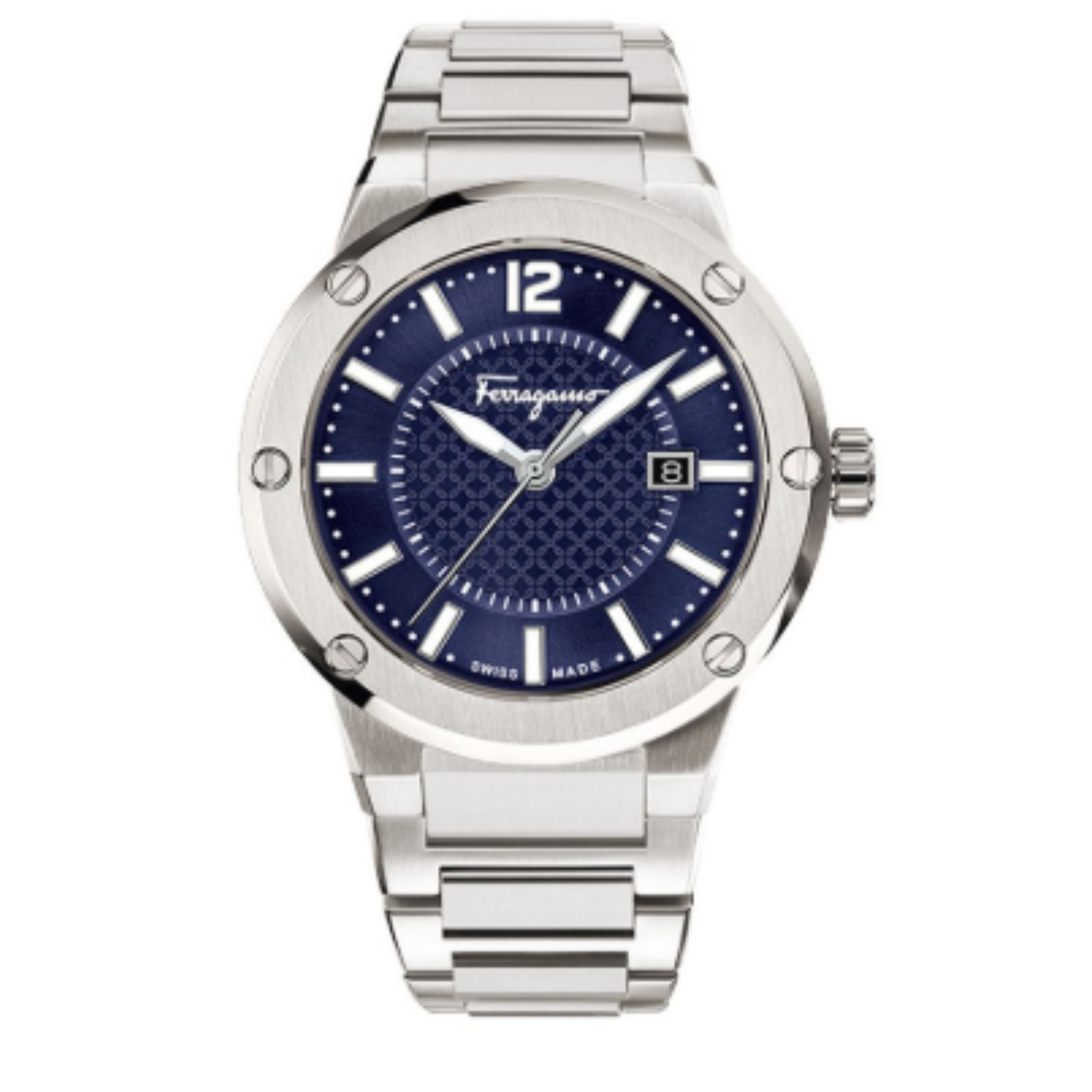 Ferragamo Men’s Swiss Made Quartz Rose Gold Stainless Steel Blue Dial 44mm Watch SFHY02923