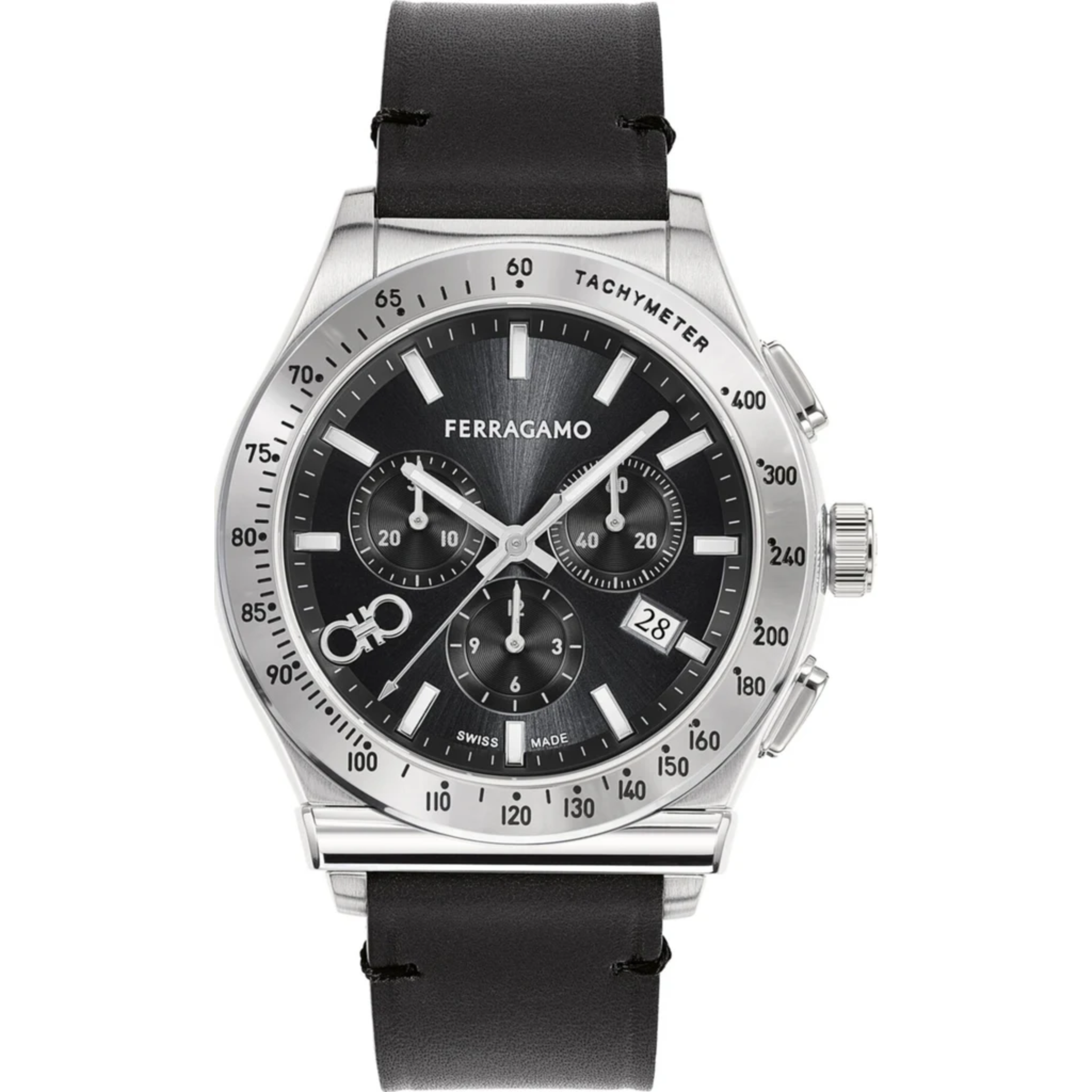 Salvatore Ferragamo 1927 Chrono Analog Black Dial Black Leather Strap Watch for Men - SFKZ00123