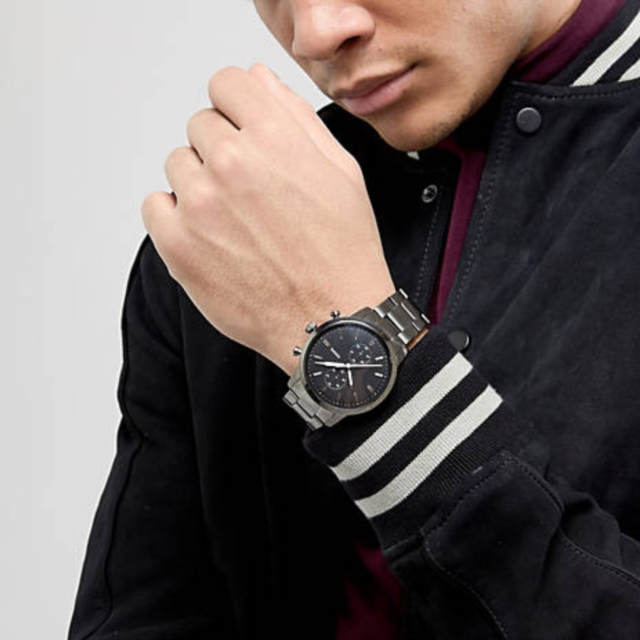 Fossil Townsman Chronograph Black Dial Silver Steel Strap Watch for Men - FS5349
