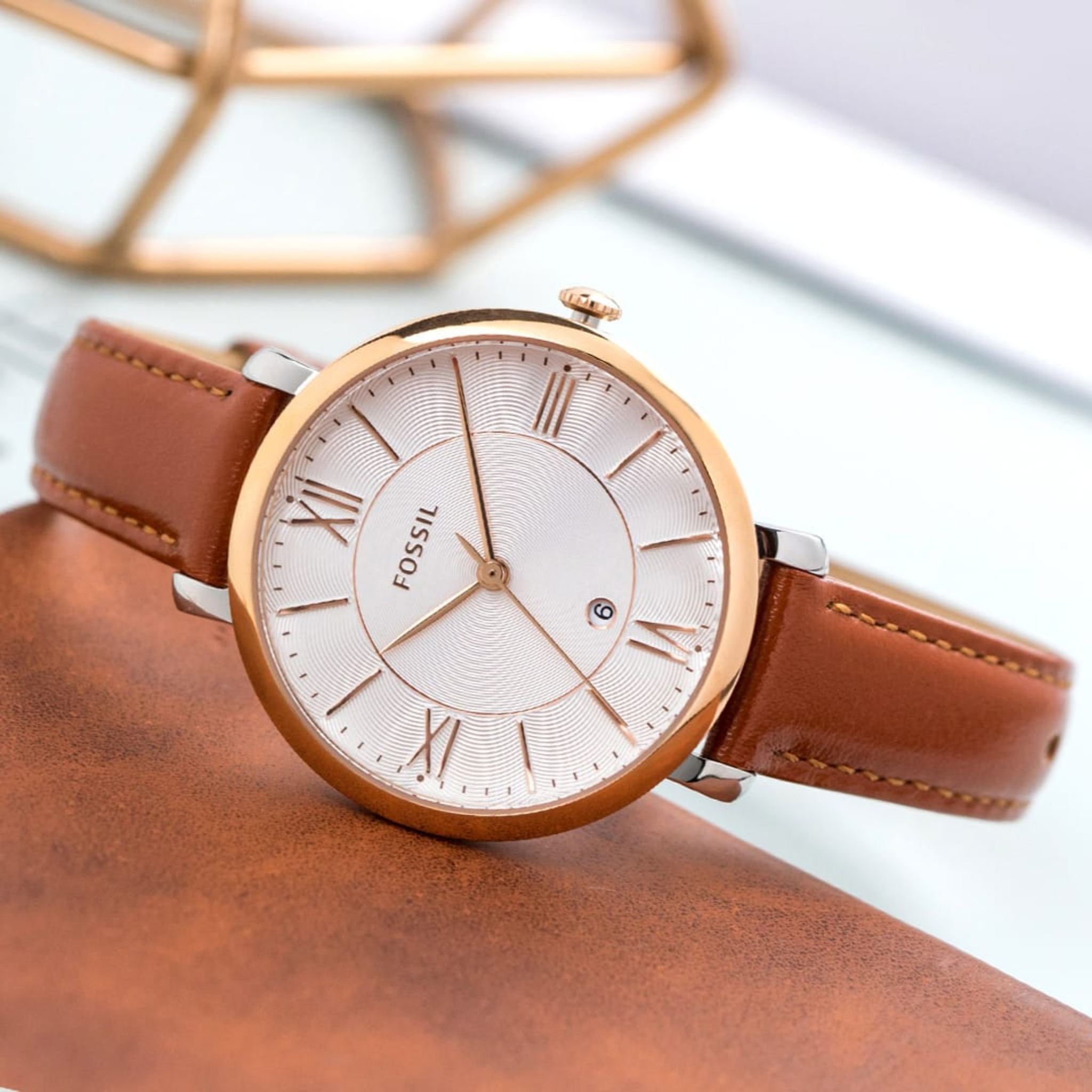 Fossil Jacqueline Brown Leather Strap Silver Dial Quartz Watch for Ladies - ES3842