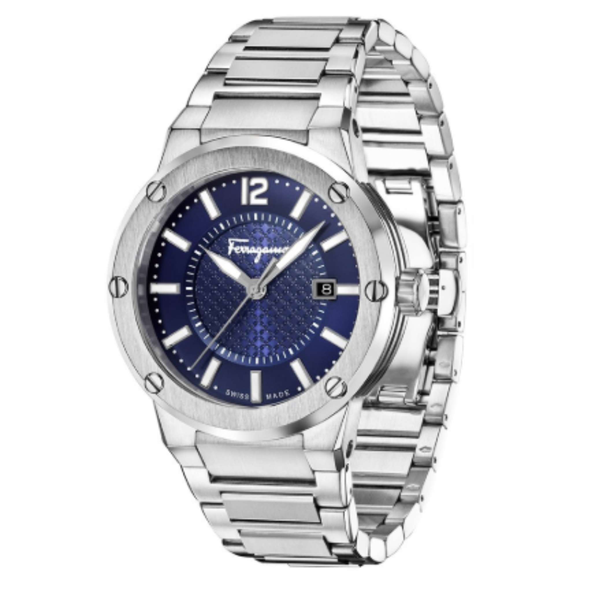 Ferragamo Men’s Swiss Made Quartz Rose Gold Stainless Steel Blue Dial 44mm Watch SFHY02923
