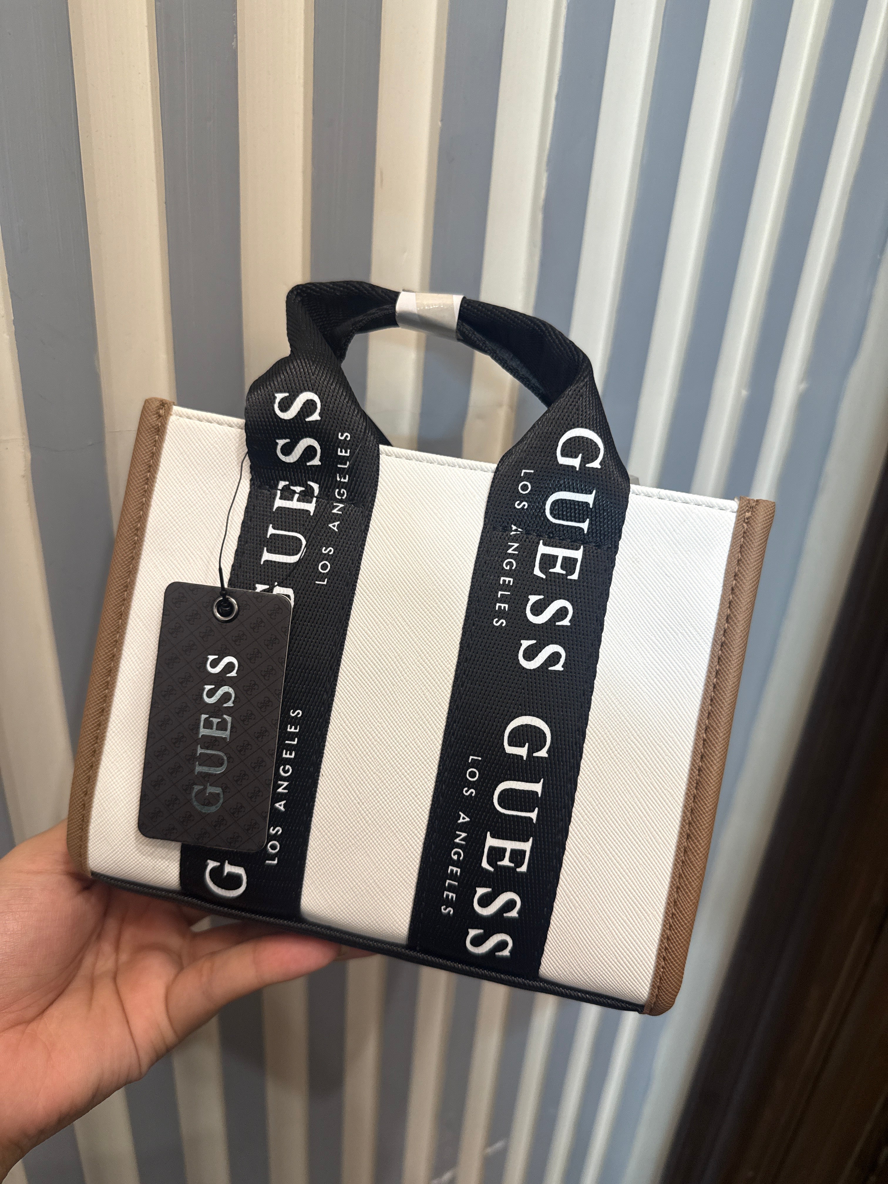 Guess logo tape mini tote bag (white)