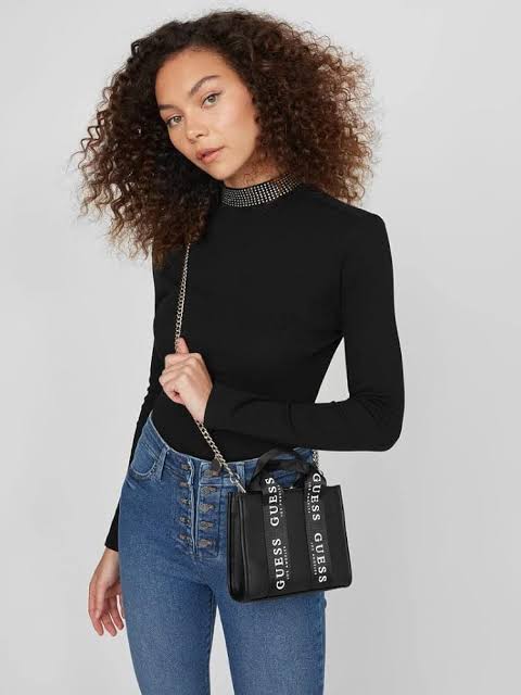 Guess logo tape mini tote bag (black)