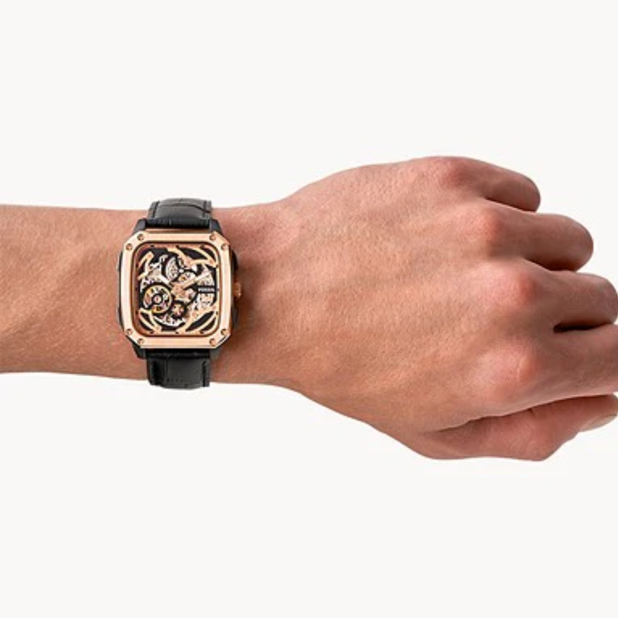 Fossil Inscription Black Leather Strap Skeleton Multicolor Dial Automatic Watch for Gents - BQ2572