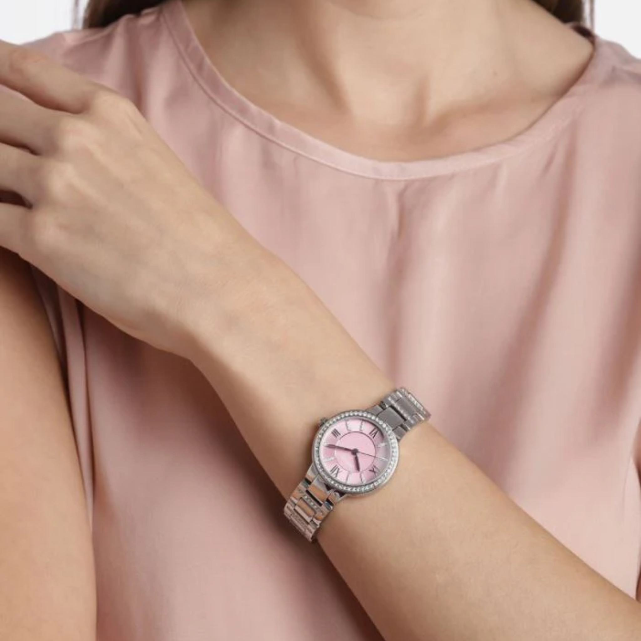 Fossil Virginia Pink Dial Silver Steel Strap Watch for Women - ES3504