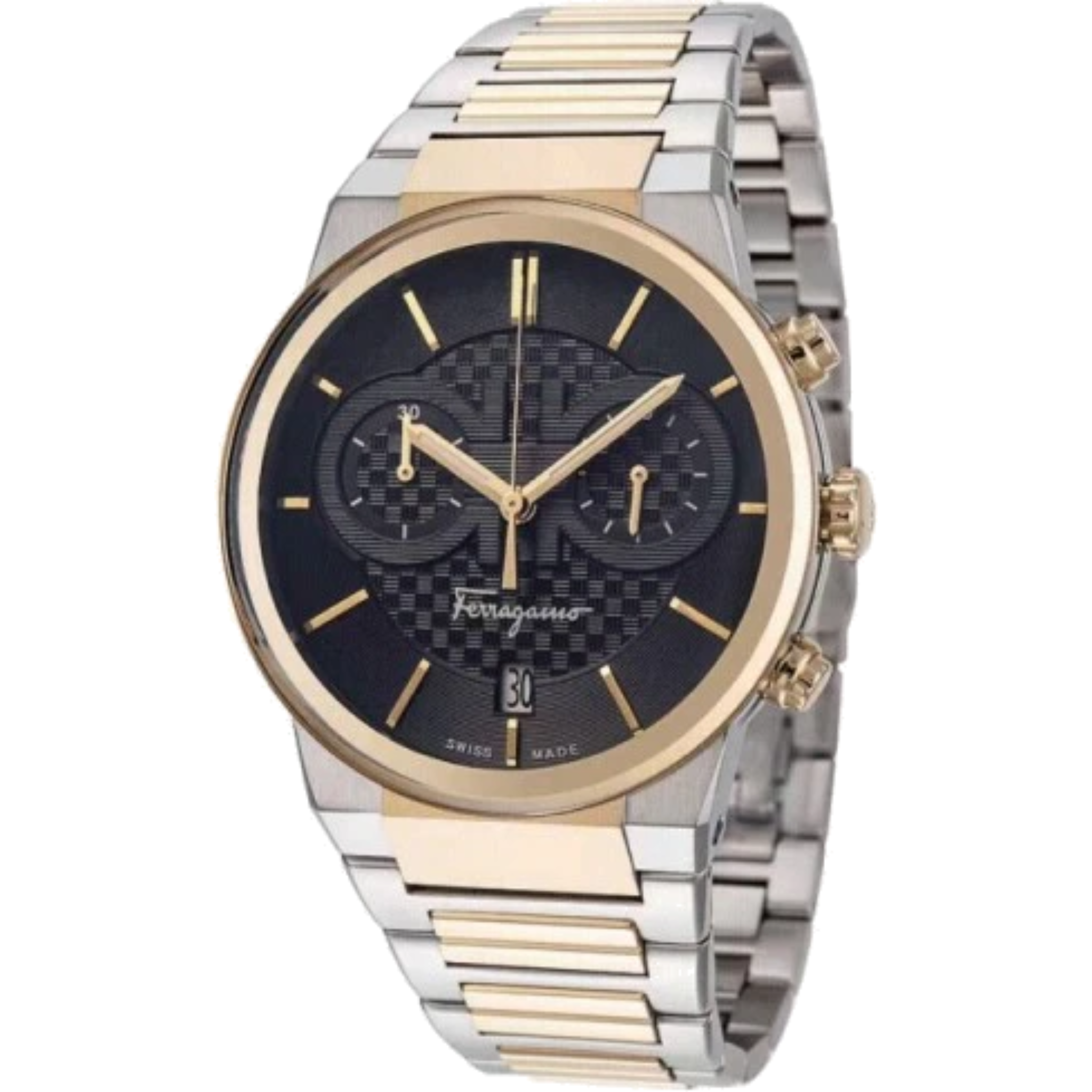 Salvatore Ferragamo F-80 Classic Black Dial Two Tone Steel Strap Watch for Men - SFME00921