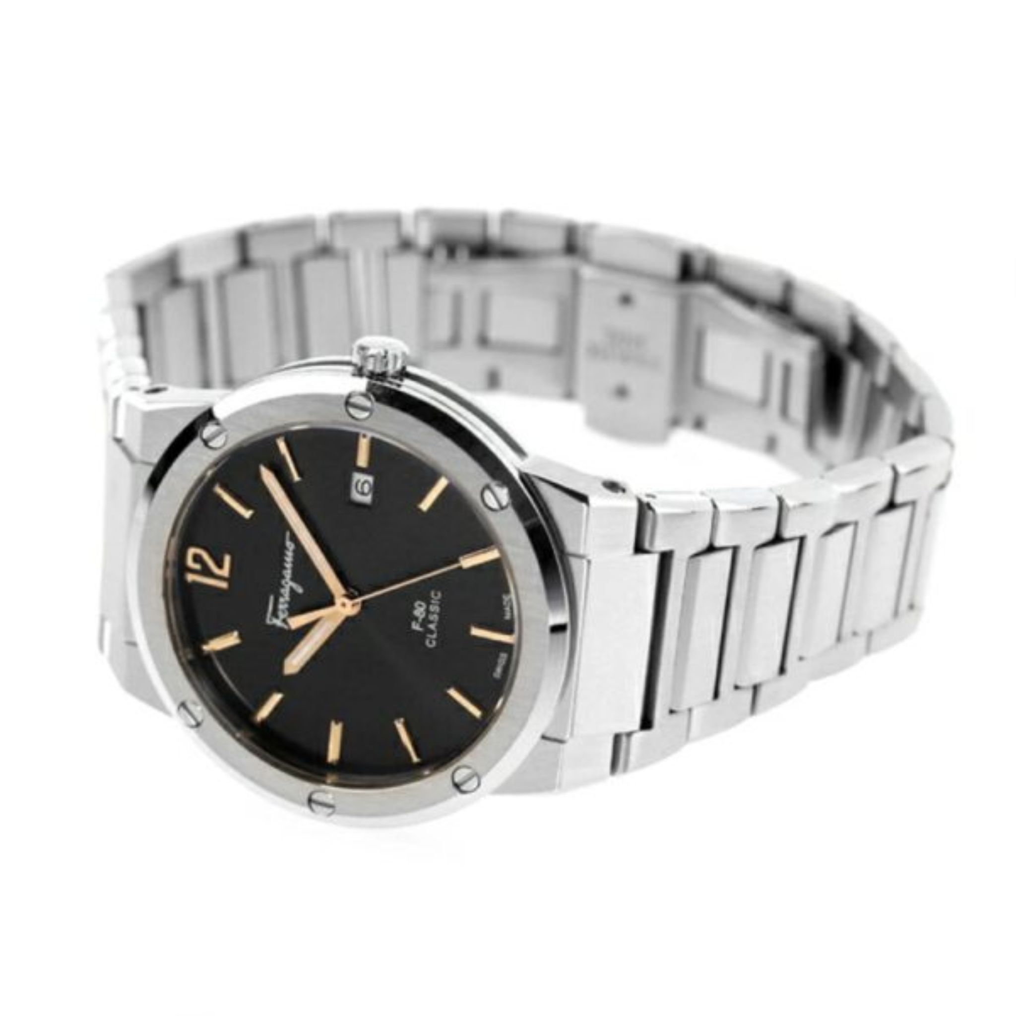 Ferragamo Men’s Swiss Made Quartz Silver Stainless Steel Black Dial 41mm Watch SFDT02423