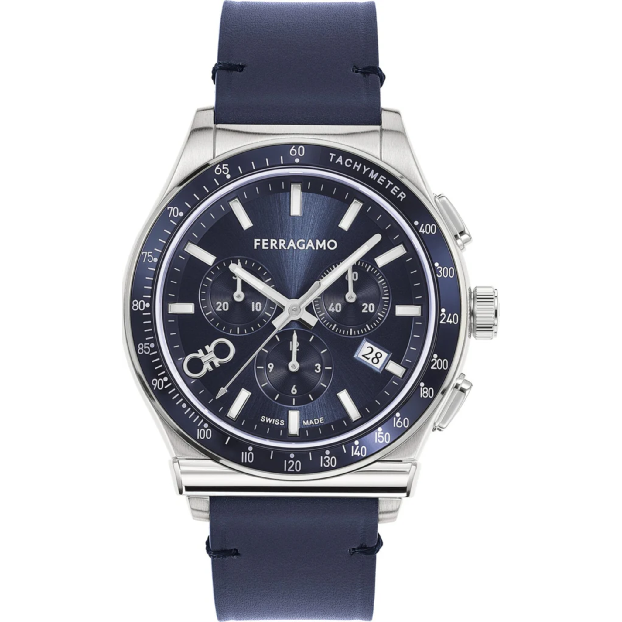 Salvatore Ferragamo 1927 Chrono Analog Blue Dial Blue Leather Strap Watch for Men - SFKZ00223