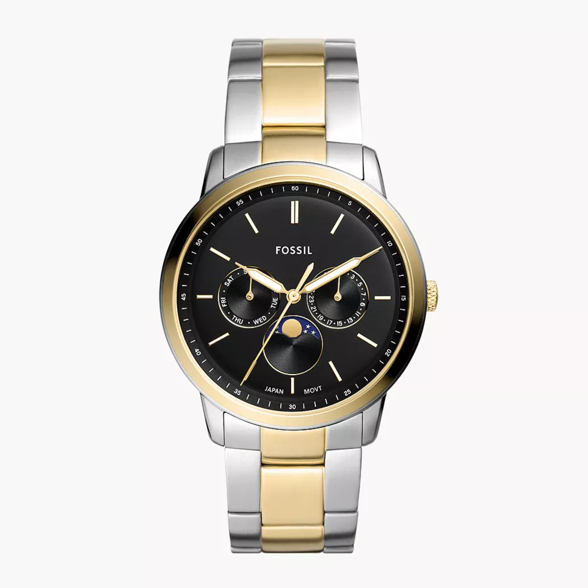 Fossil Moonphase Two-Tone Stainless Steel Black Dial Quartz Watch for Gents - FS5906
