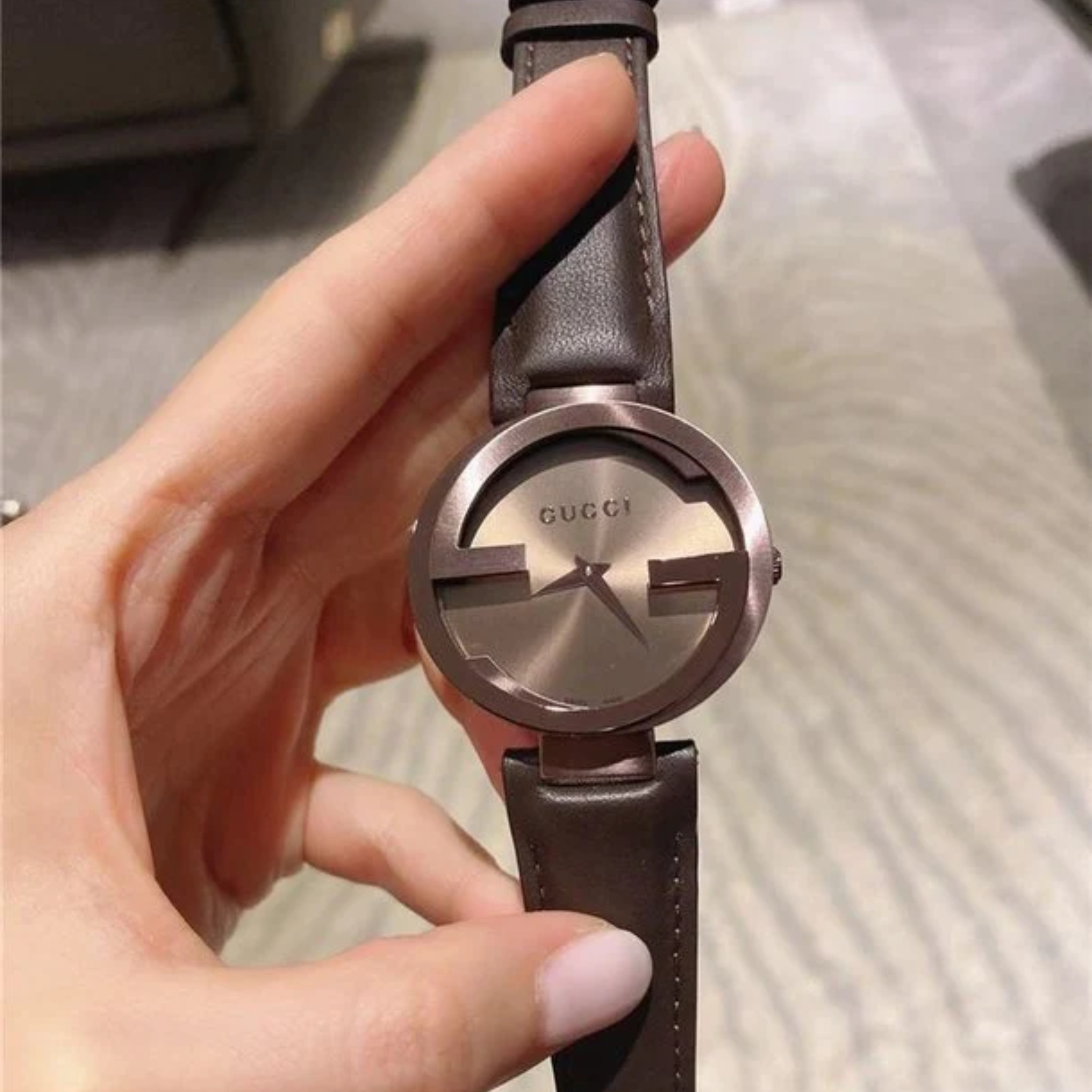 Gucci Interlocking Iconic Brown Dial Brown Leather Strap Watch For Women - YA133207