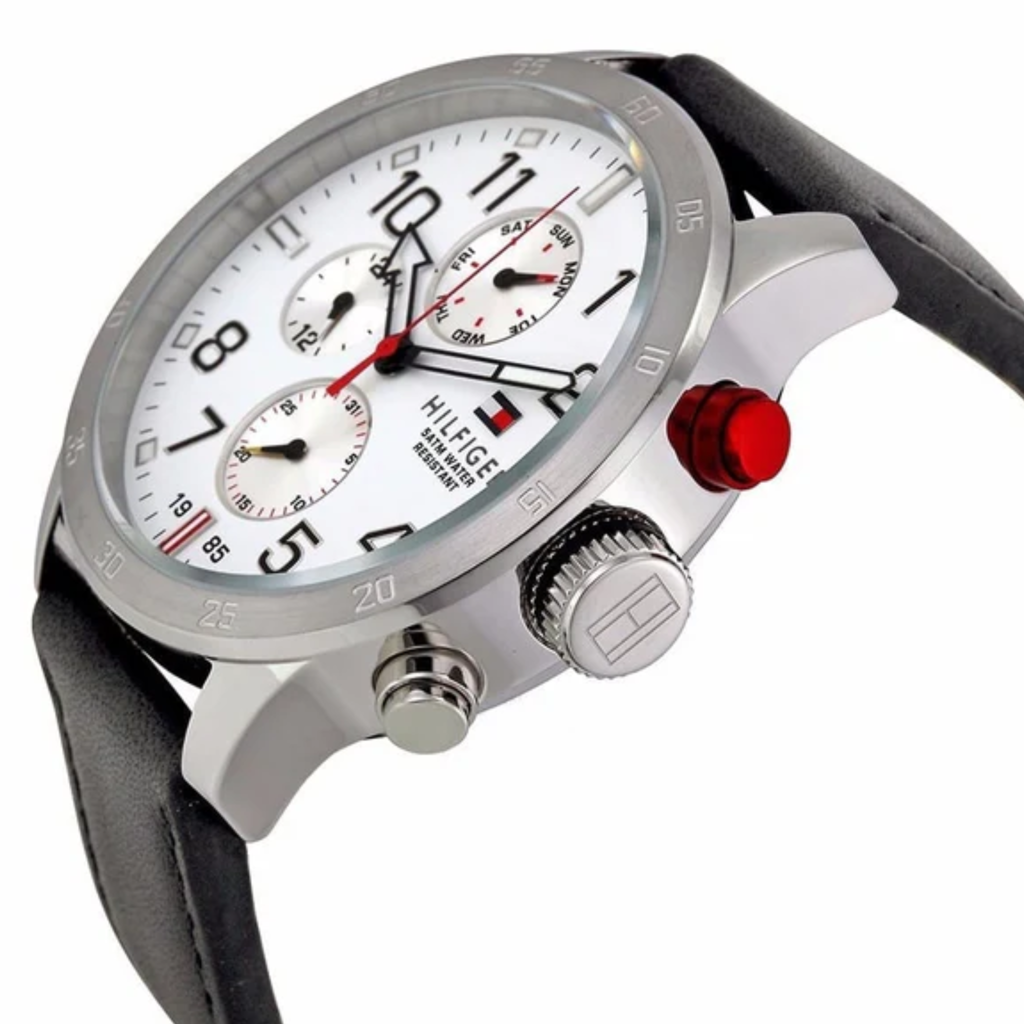 Tommy Hilfiger Men’s Quartz White Dial Black Leather Strap Watch 1791138