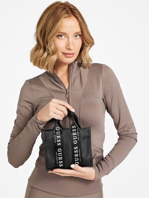 Guess logo tape mini tote bag (black)
