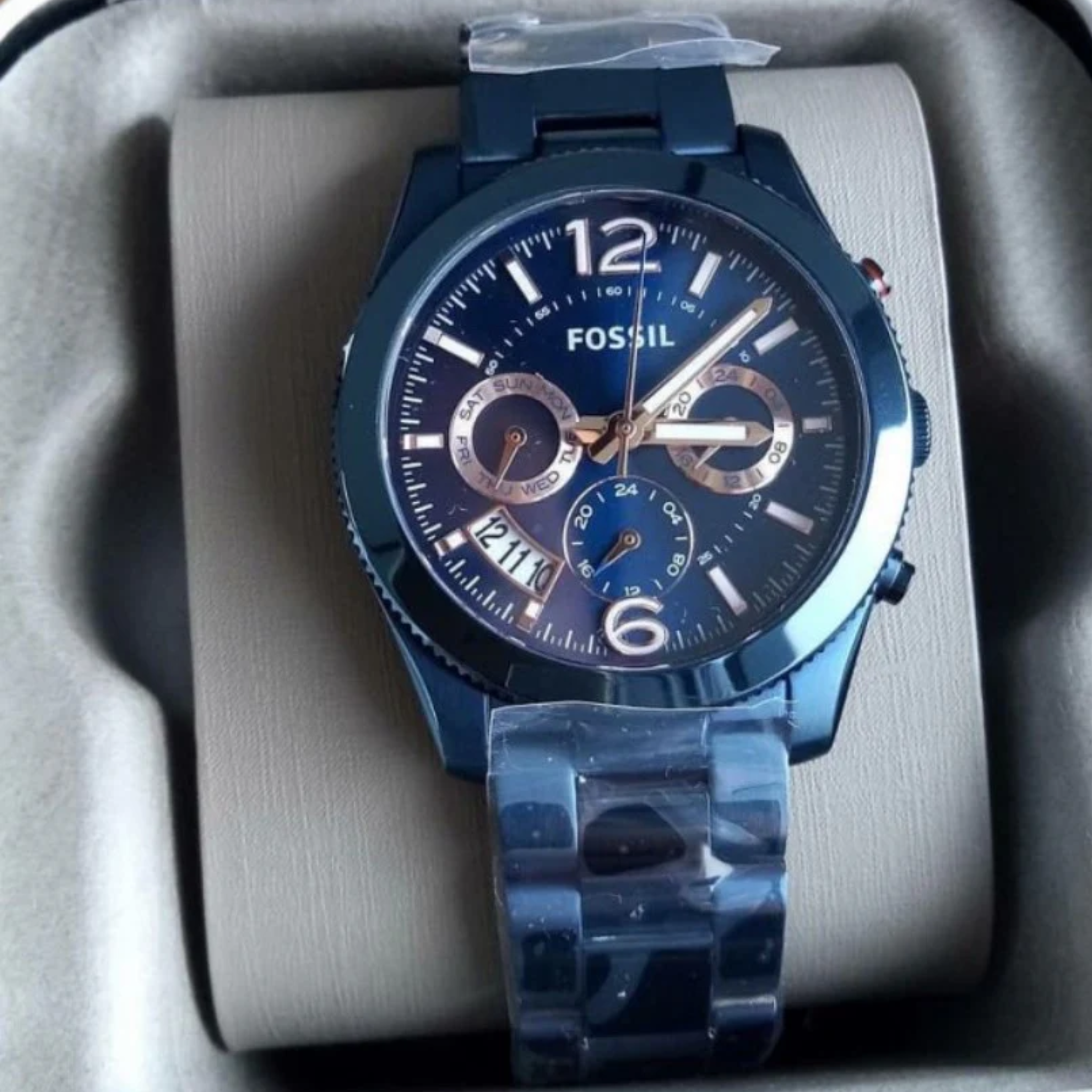 Fossil Perfect Boyfriend Multifunction Blue Dial Blue Steel Strap Watch for Women - ES4093