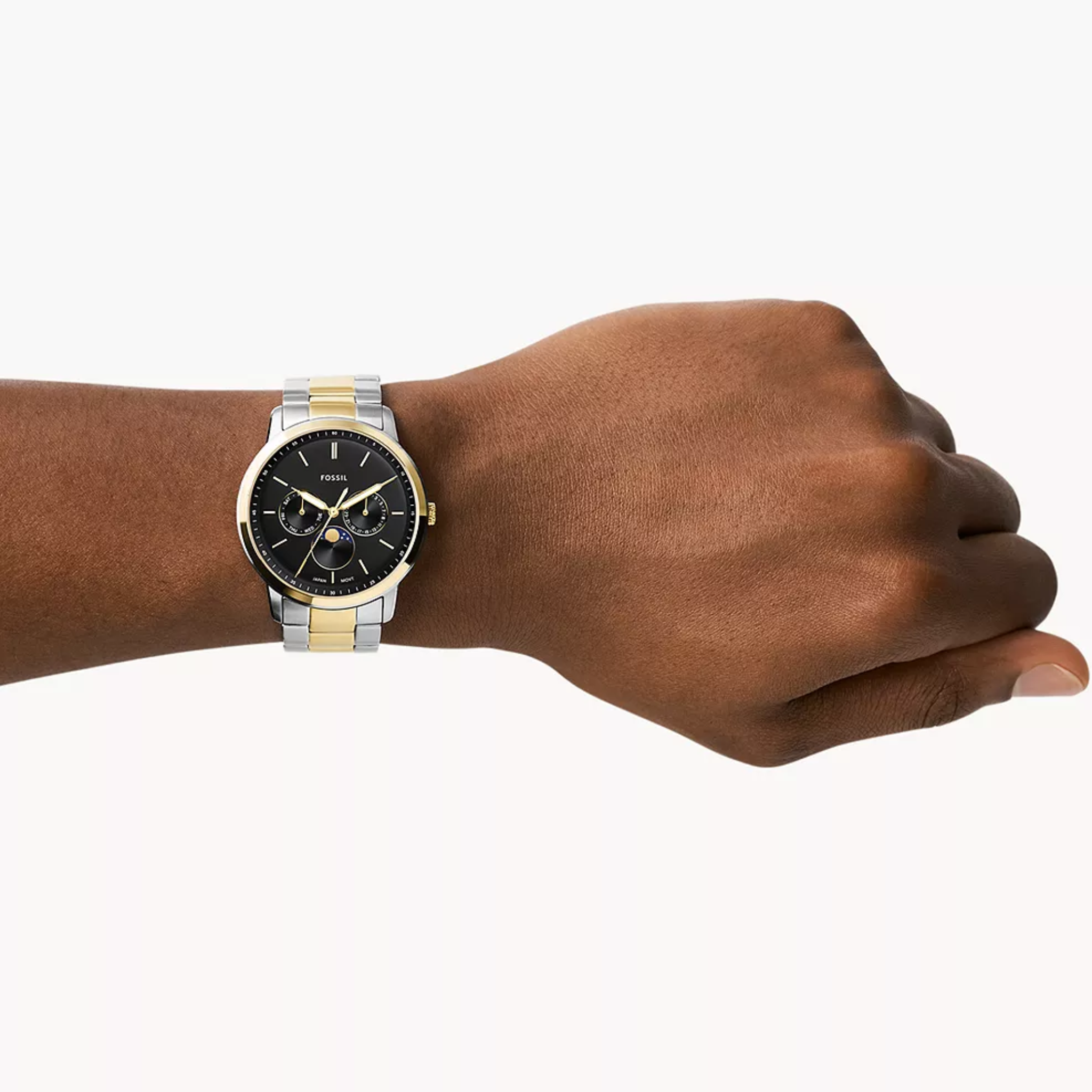 Fossil Moonphase Two-Tone Stainless Steel Black Dial Quartz Watch for Gents - FS5906